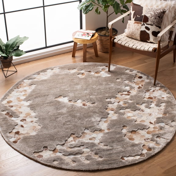 SAFAVIEH Manhattan Atanas Abstract Area Rug, Taupe, 6' x 6' Round