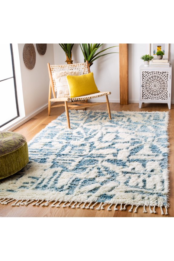 Manhattan Eamon Abstract Distressed Area Rug, Ivory/Blue, 5' x 8'