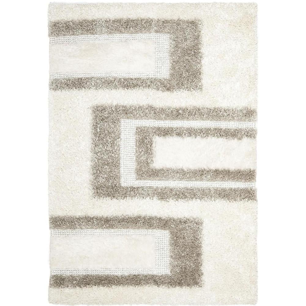 Lacey Textured White Shag 6' x 9' Hand-Knotted Wool Area Rug