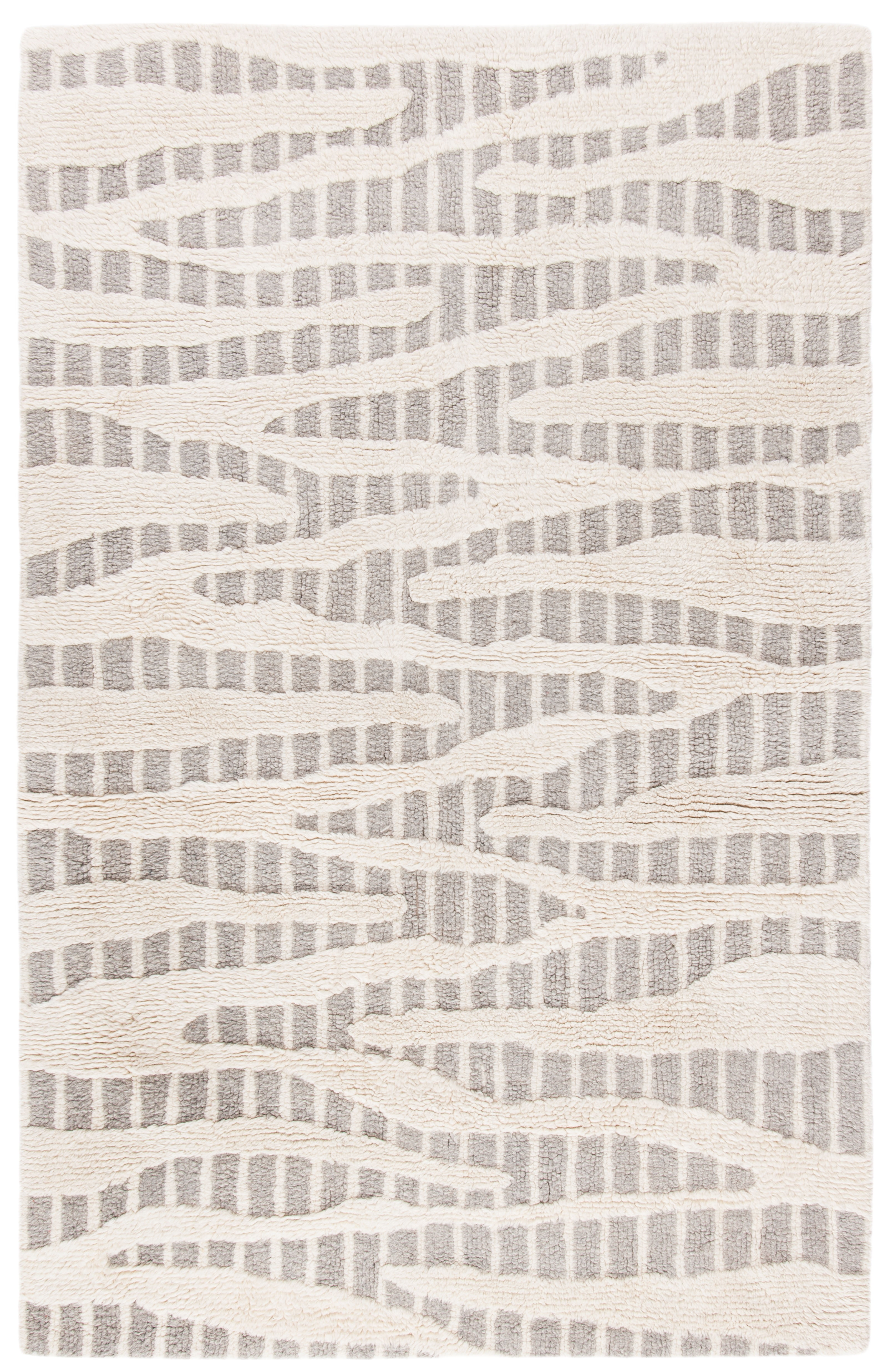 Ivory and Grey Hand Tufted Wool Shag Rug