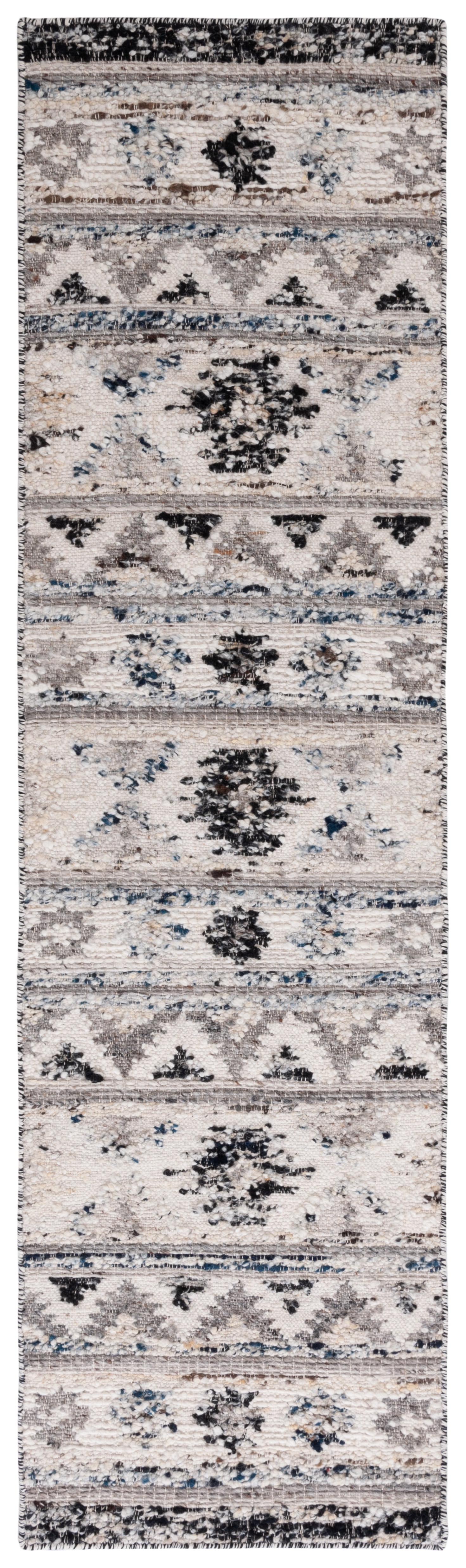 Ivory and Black Hand-Knotted Wool Shag Runner Rug