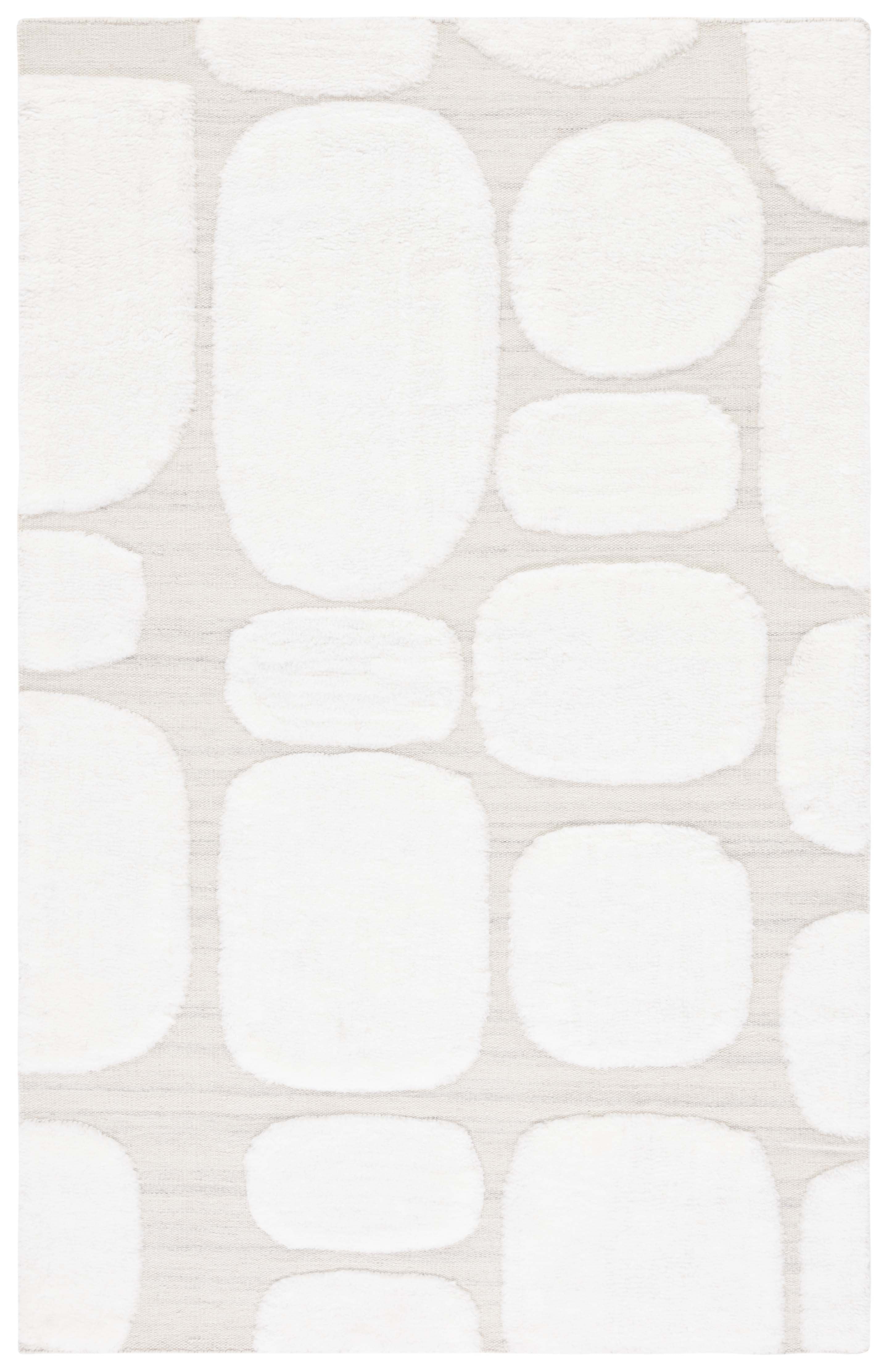 Ivory/Beige Hand-Knotted Wool Geometric Shag Rug, 4'x6'
