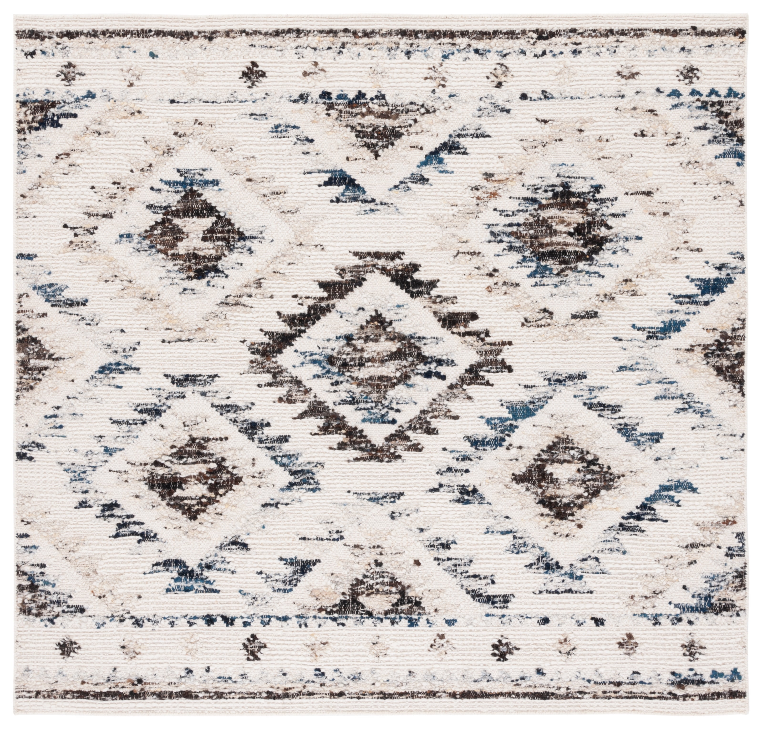 Ivory Square Hand-Knotted Wool Shag Rug - 6' Luxe Collection