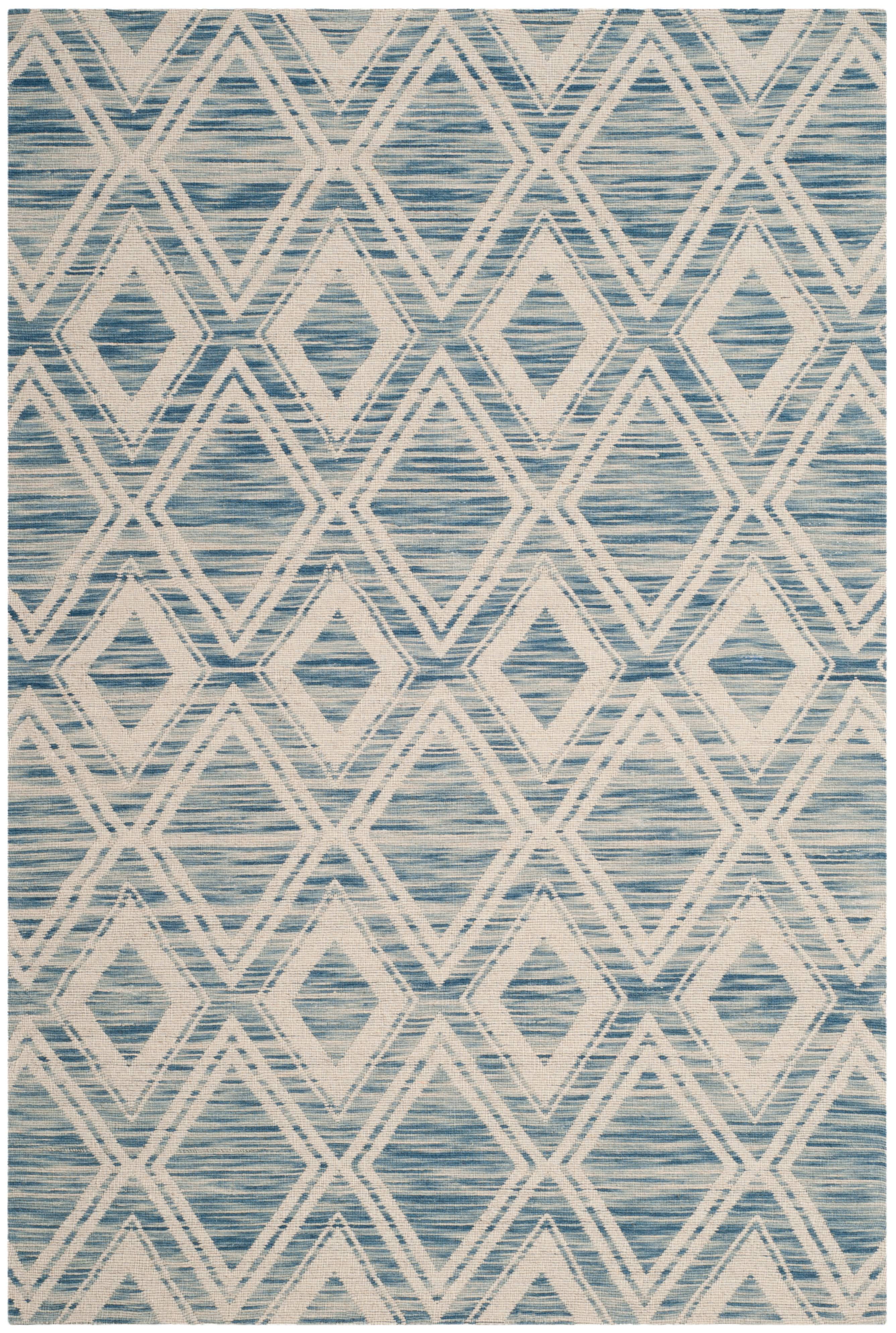 Ivory and Dark Blue Hand-Tufted Wool 3' x 5' Area Rug