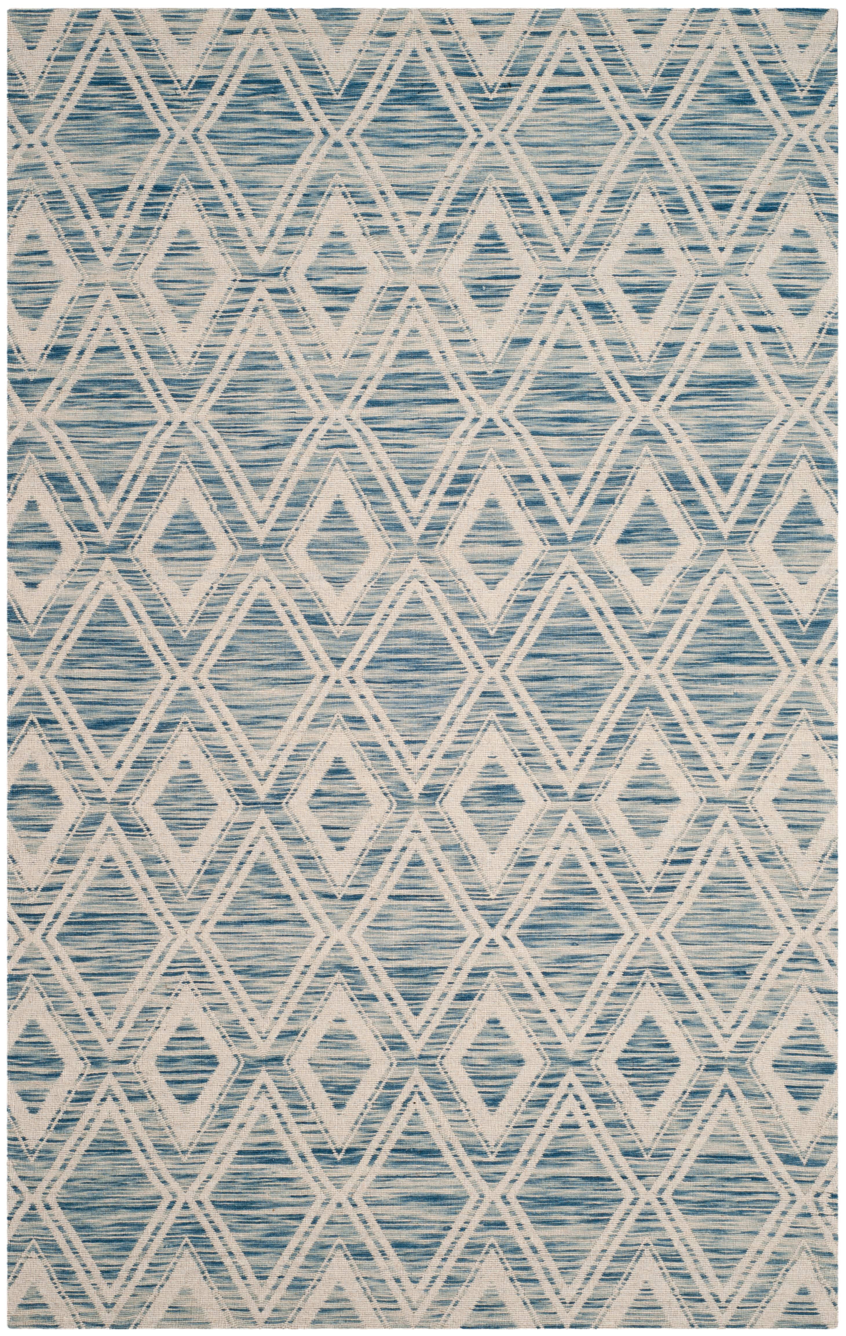 SAFAVIEH Marbella Alicia Geometric Diamonds Wool Area Rug, Dark Blue/Ivory, 6' x 6' Square