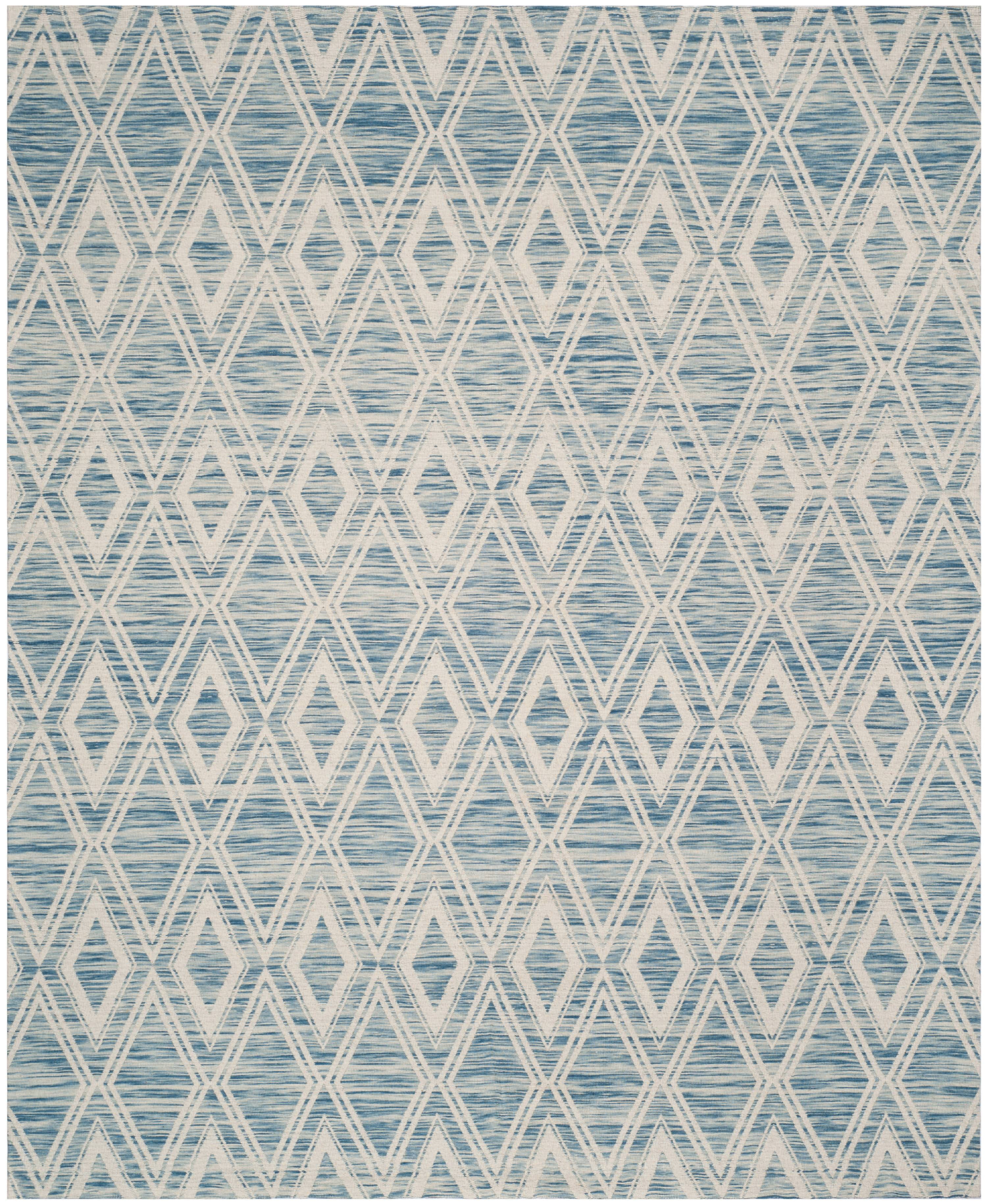 SAFAVIEH Marbella Alicia Geometric Diamonds Wool Area Rug, Dark Blue/Ivory, 9' x 12'