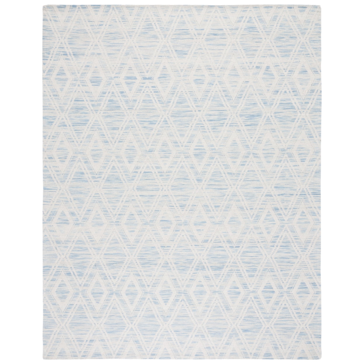 Ivory and Light Blue Geometric Wool Area Rug, 5' x 8'