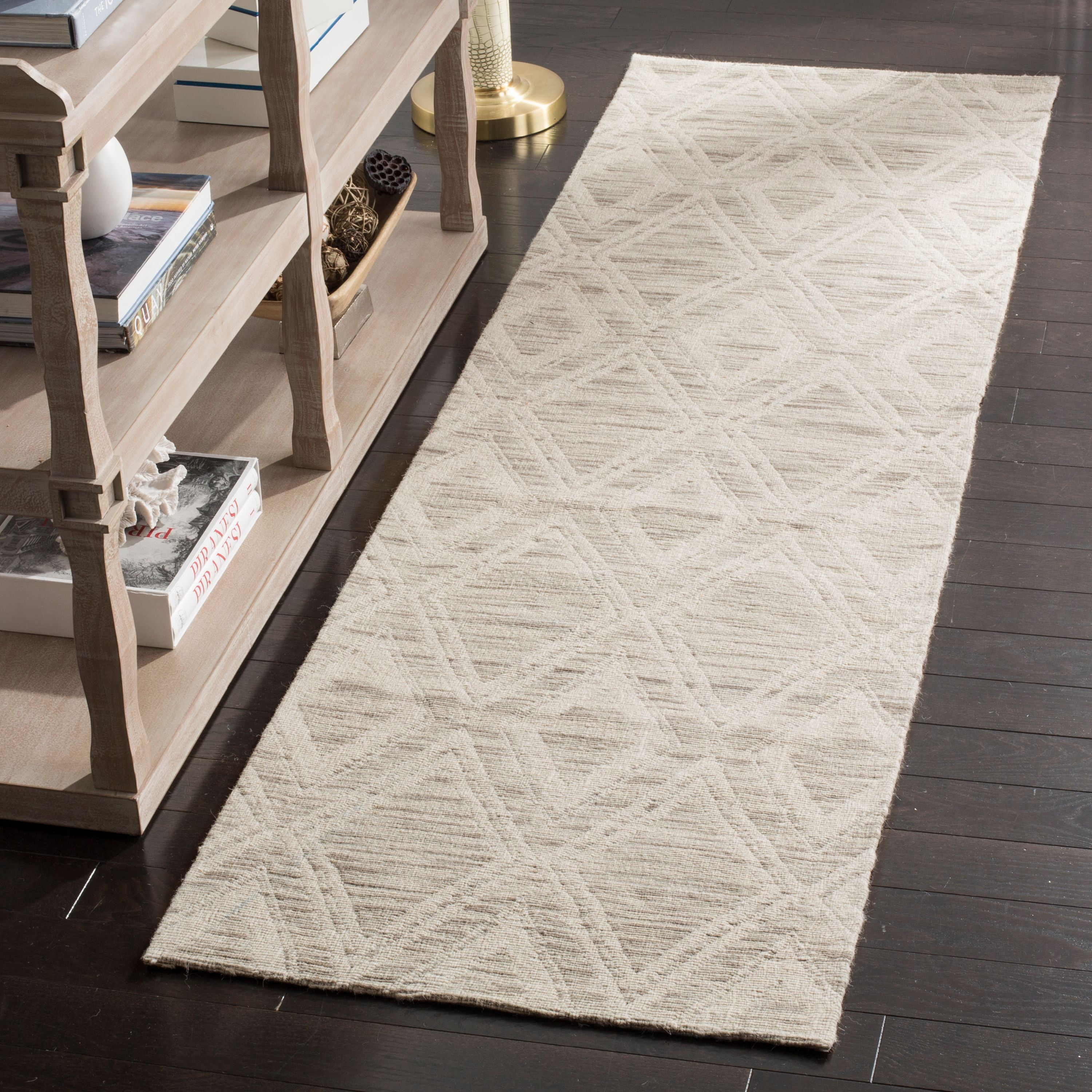 Ivory Geometric Flat Woven Wool Runner Rug