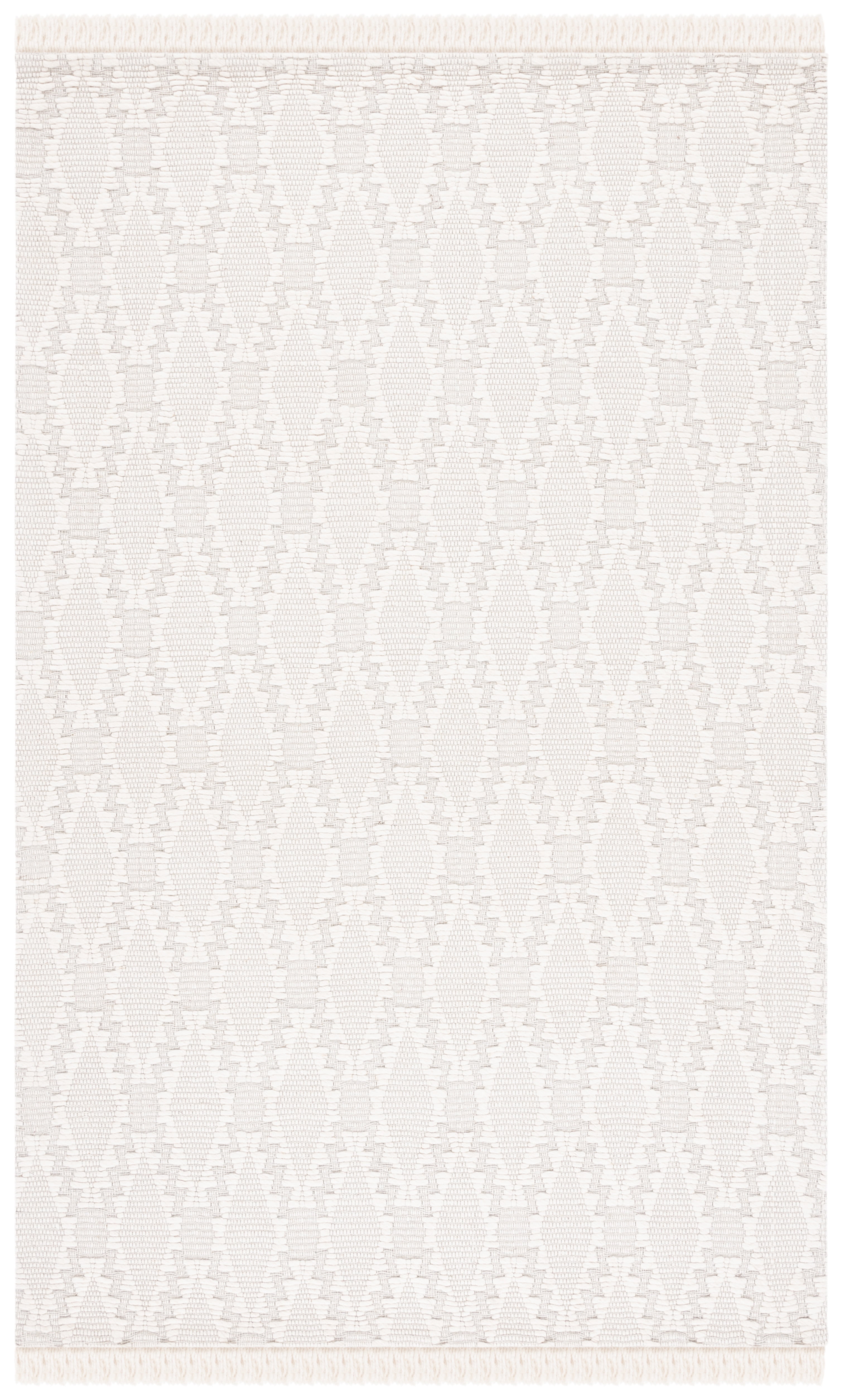 Ivory Diamond Pattern Flat Woven Wool Rug, 6' x 9'