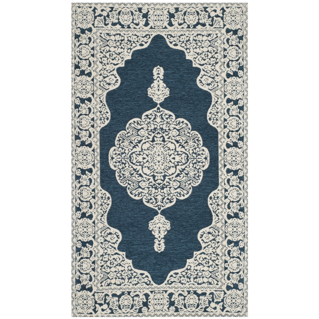 Marbella Dark Blue and Ivory Wool Hand-Tufted Accent Rug