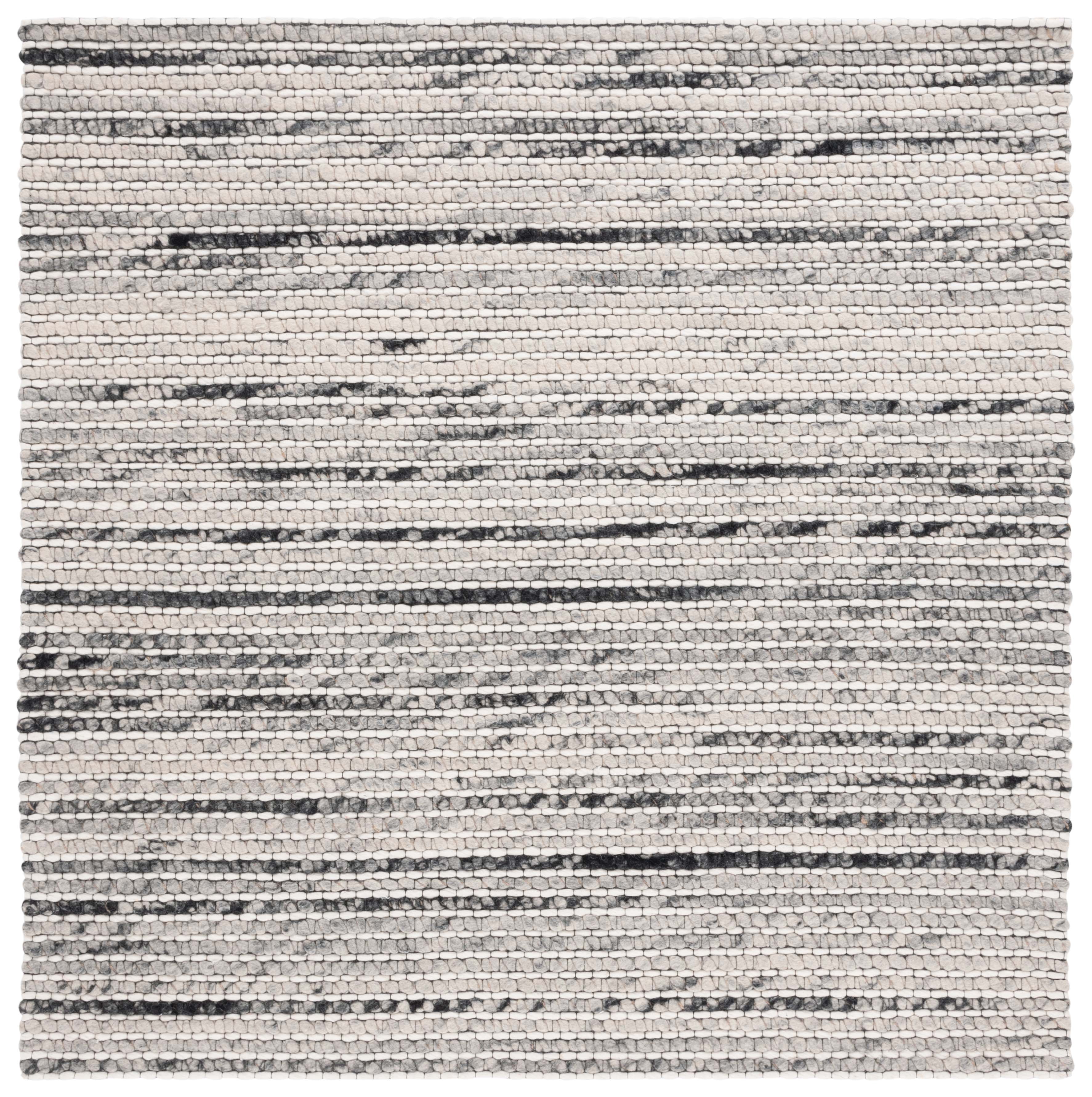 SAFAVIEH Marbella Burton Striped Wool Area Rug, Black/Ivory, 6' x 6' Square