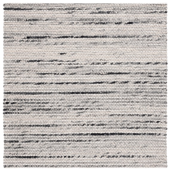 SAFAVIEH Marbella Burton Striped Wool Area Rug, Black/Ivory, 6' x 6' Square