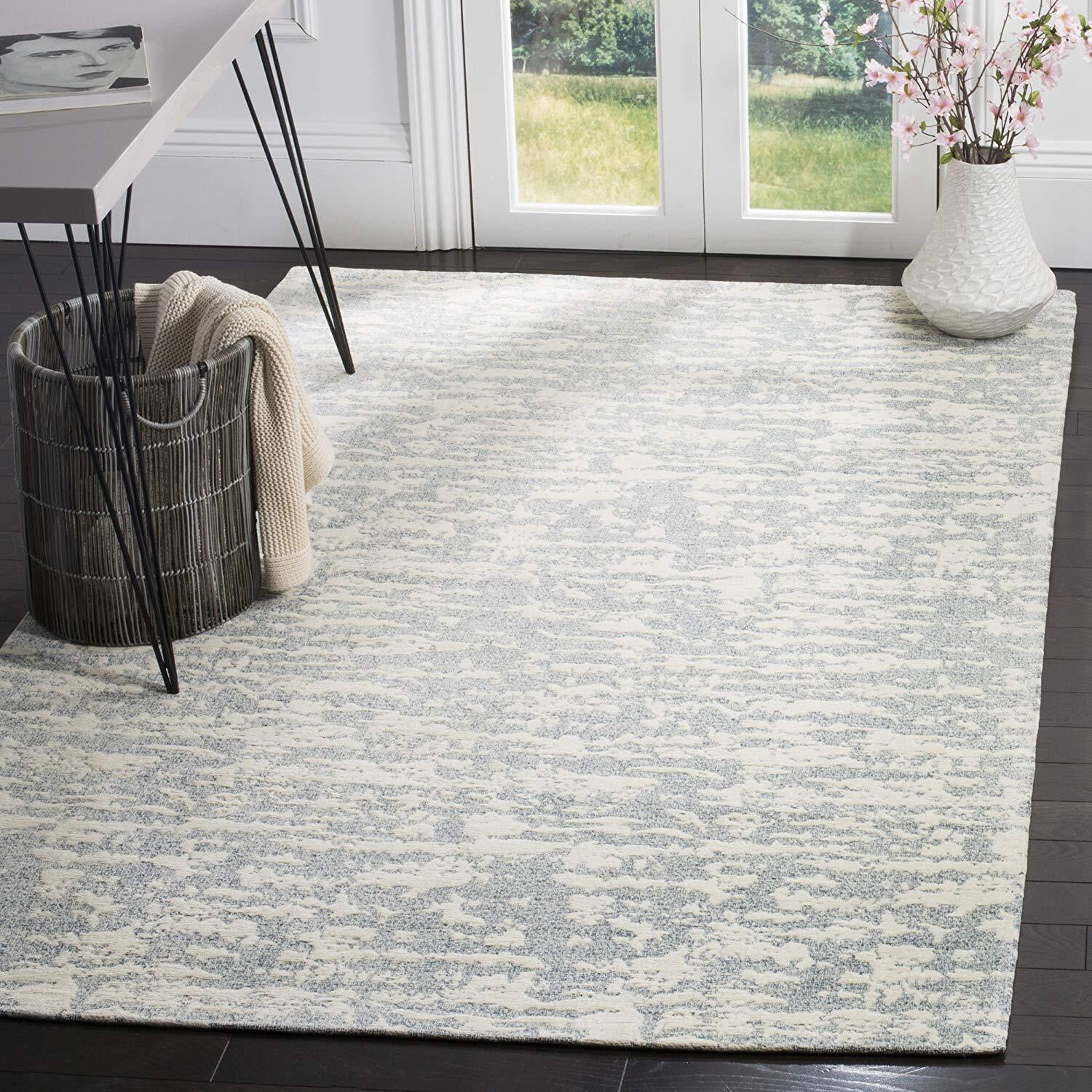 Marbella Blue and Ivory Hand Loomed Wool Area Rug