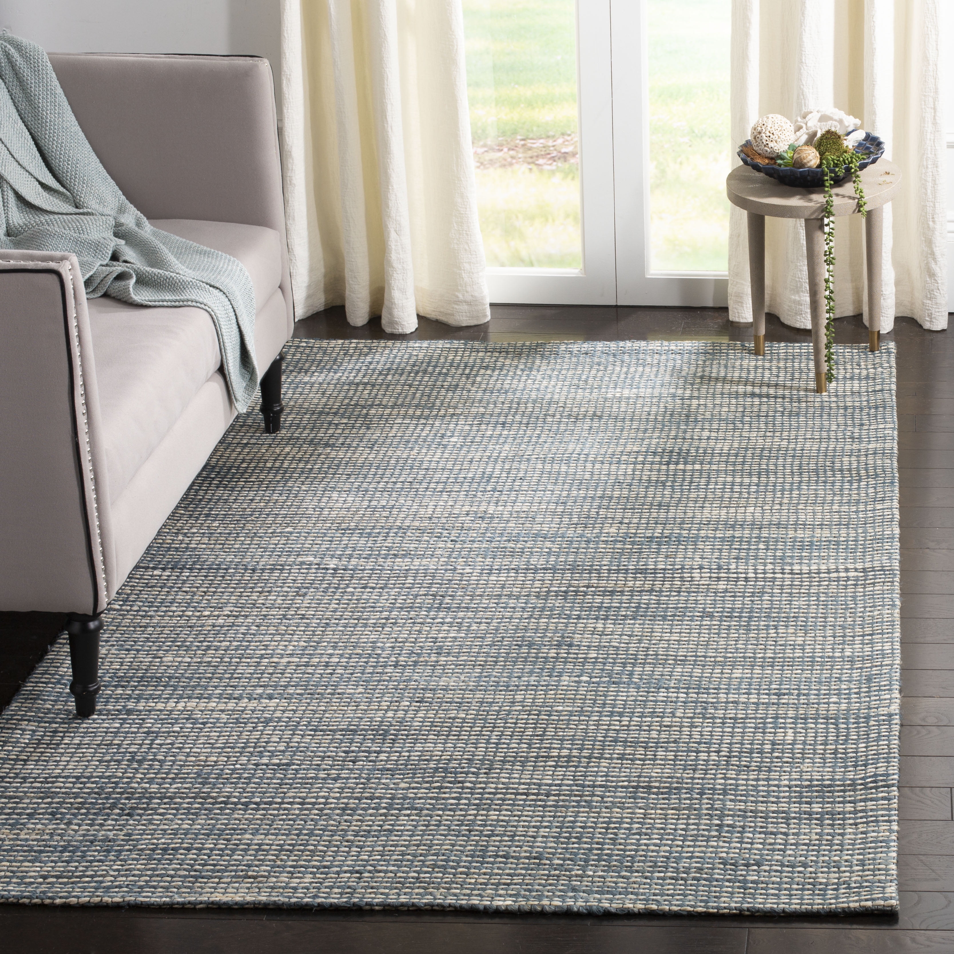 Blue and Ivory Flat Woven Wool Viscose Area Rug, 3' x 5'