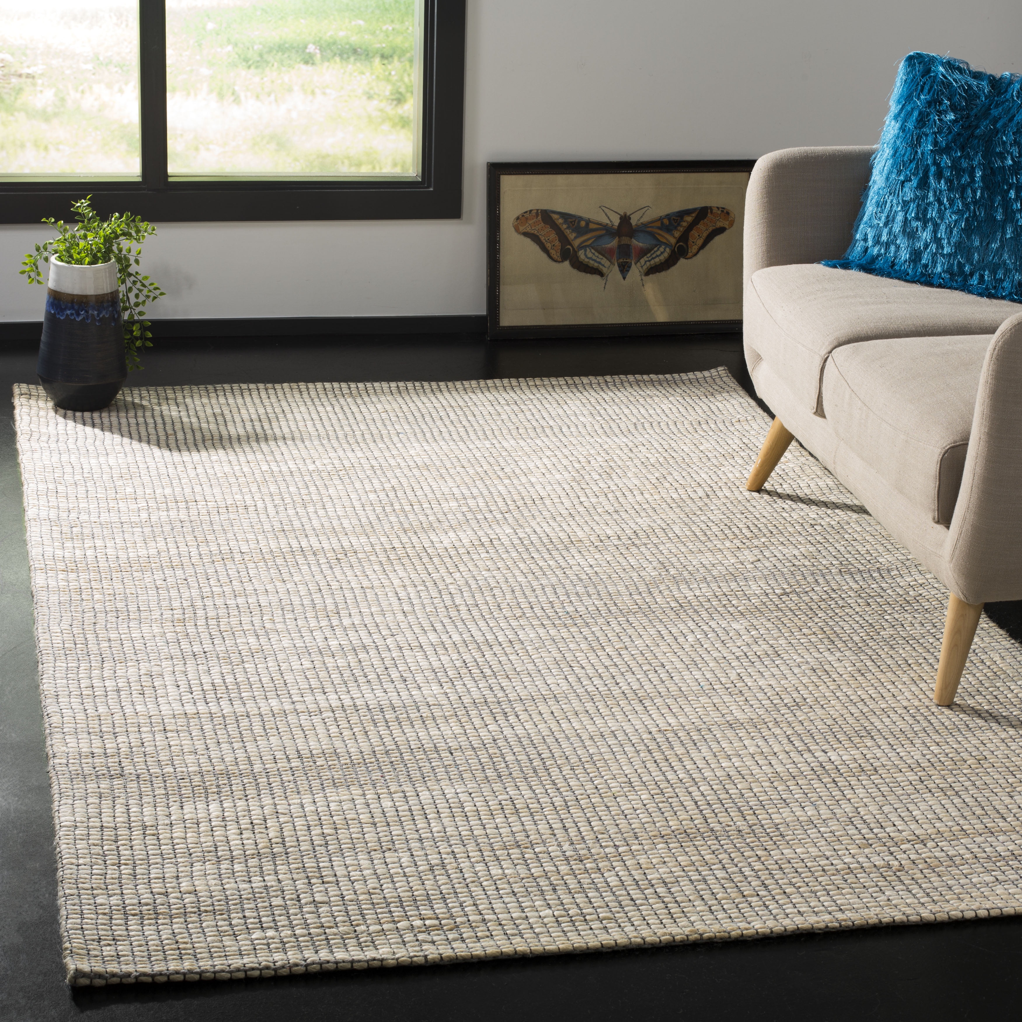 Elegant Ivory 6' x 6' Square Hand-Woven Wool & Viscose Area Rug