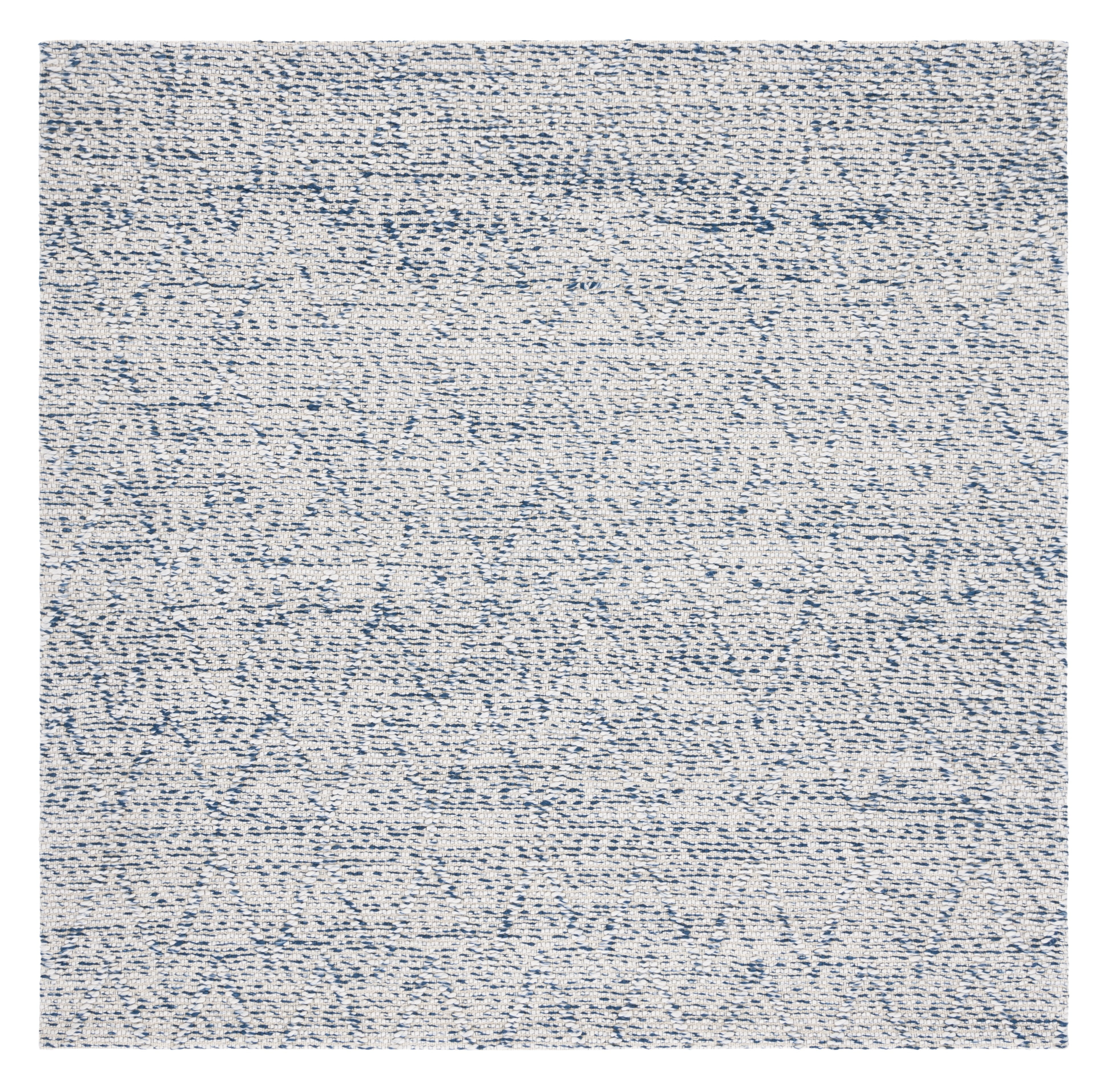 Handwoven Blue and Ivory Square Cotton Rug, 6' Flat Woven
