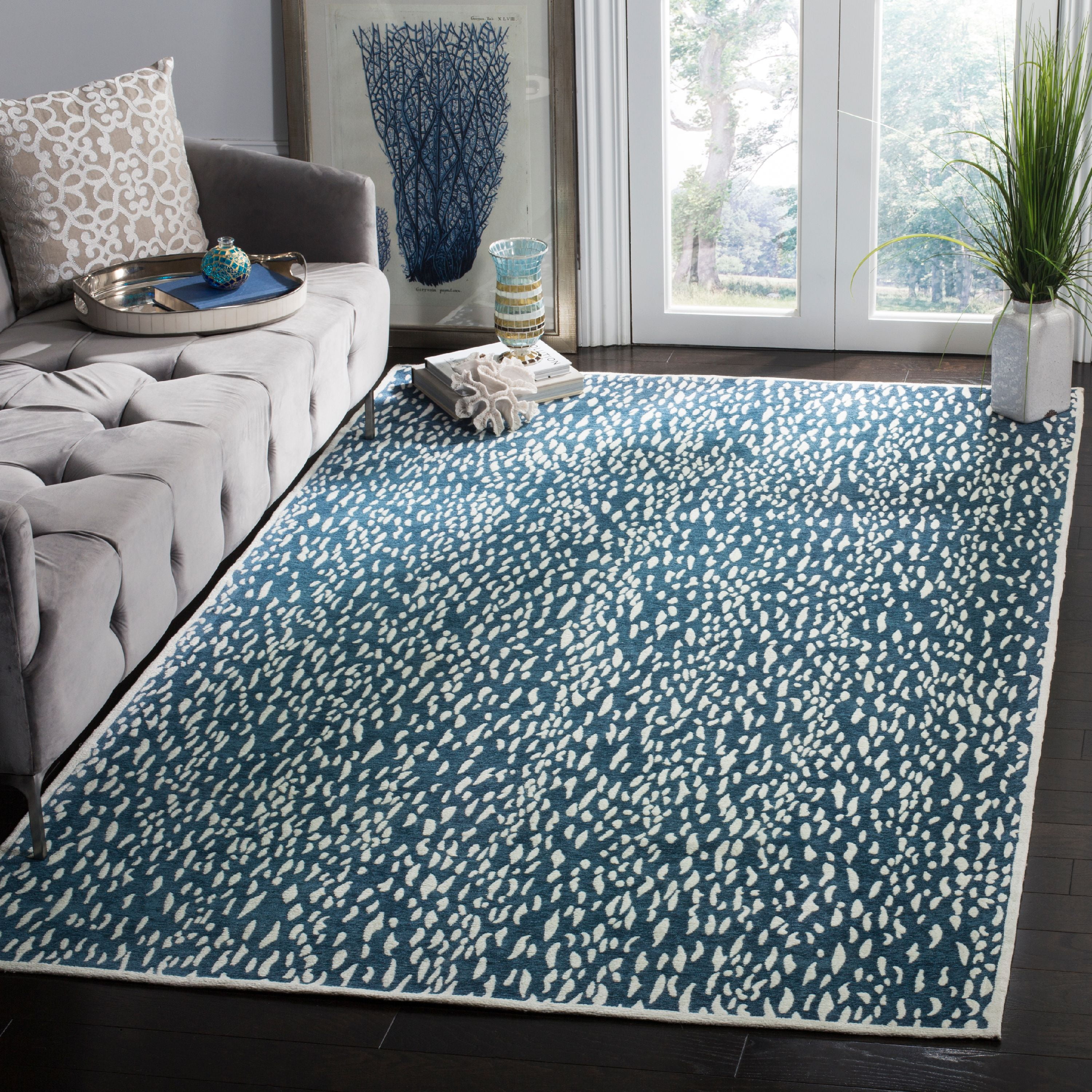 Blue and Ivory Hand Loomed Flat Weave Area Rug