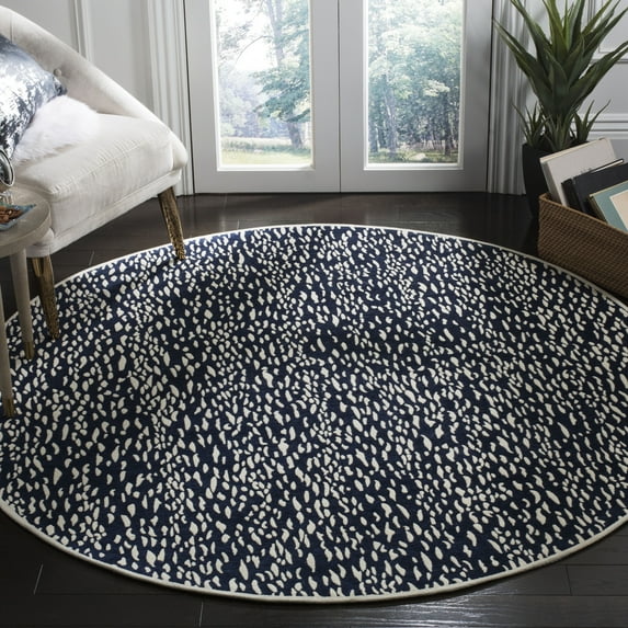 SAFAVIEH Marbella Desi Dotted Area Rug, Navy Blue/Ivory, 6' x 6' Round