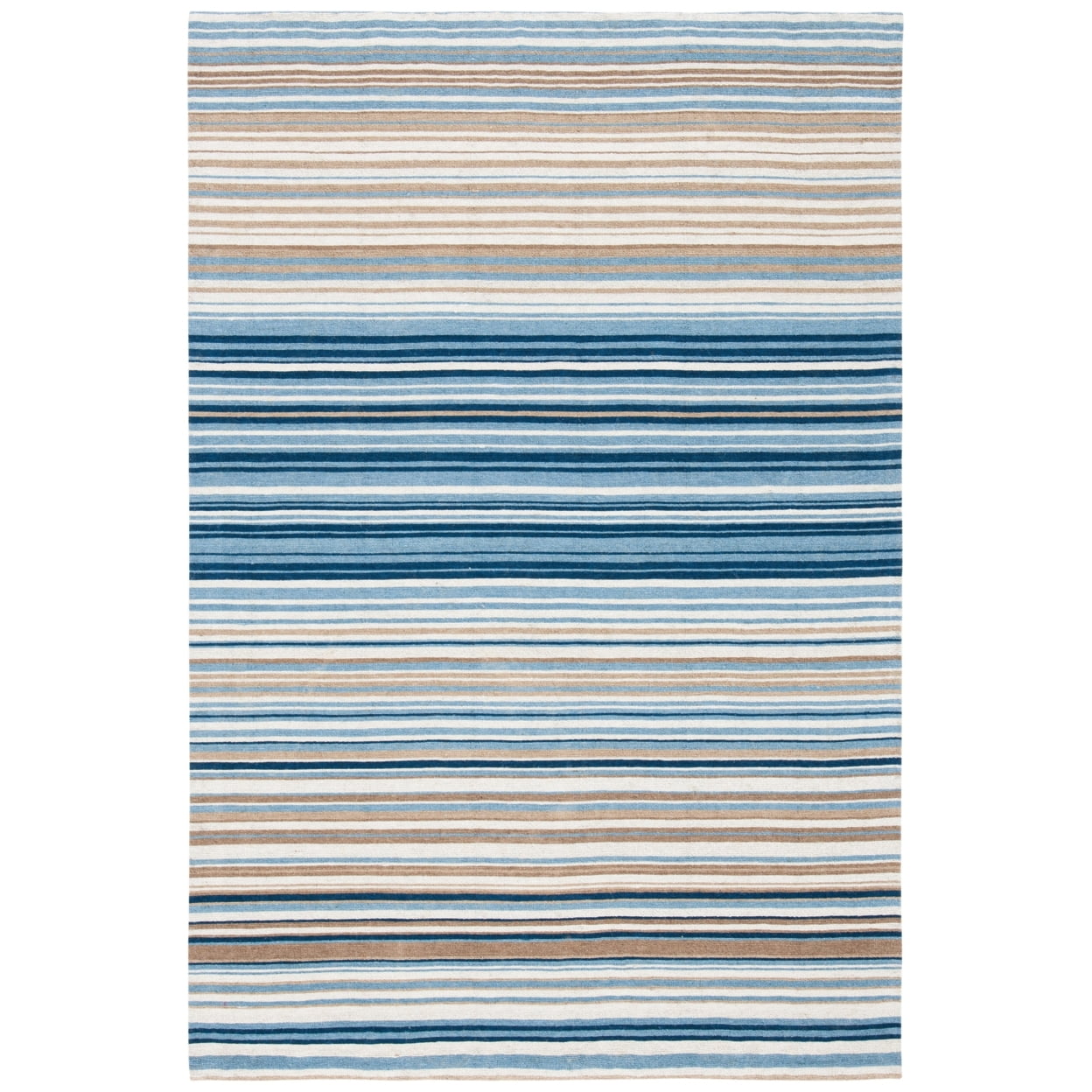 Marbella Blue and Beige Hand Loomed Wool Rug 4' x 6'