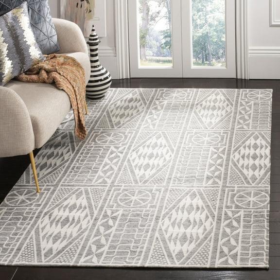 SAFAVIEH Marbella Jean Abstract Geometric Polyester Area Rug, Grey/Ivory, 4' x 6'