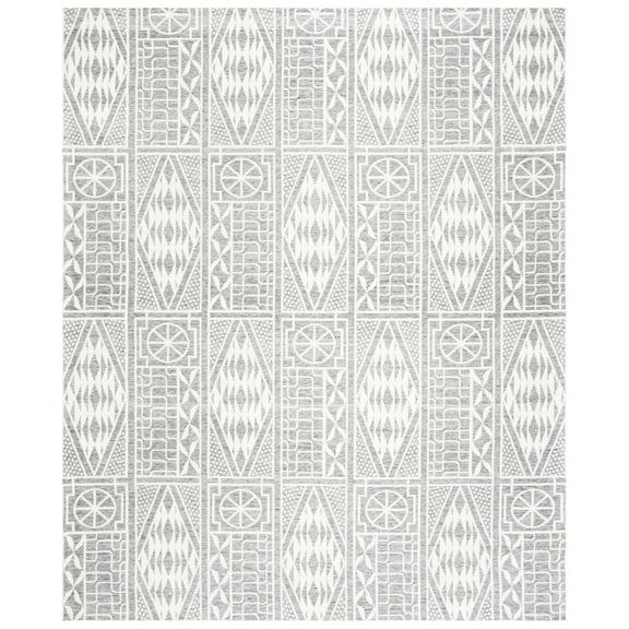 SAFAVIEH Marbella Jean Abstract Geometric Polyester Area Rug, Grey/Ivory, 6' x 9'