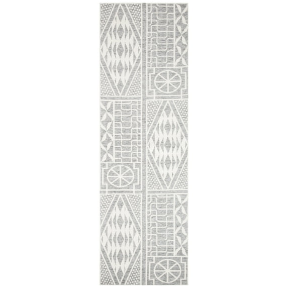 SAFAVIEH Marbella Jean Abstract Geometric Polyester Runner Rug, Grey/Ivory, 2'3" x 8'