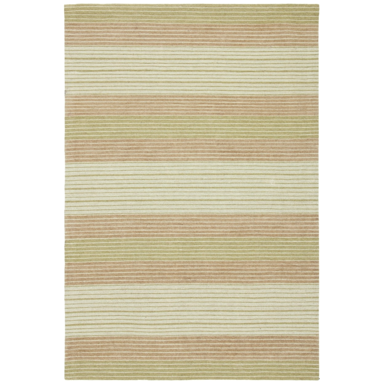 Green Flat Woven Wool 4' x 6' Handmade Reversible Rug