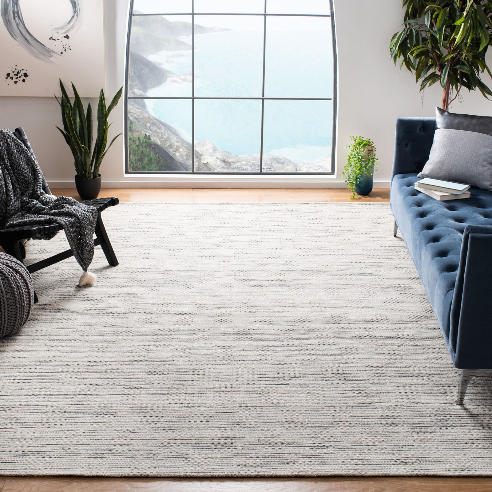 Gray Geometric Flat Woven Wool Rectangular Rug, 5' x 8'