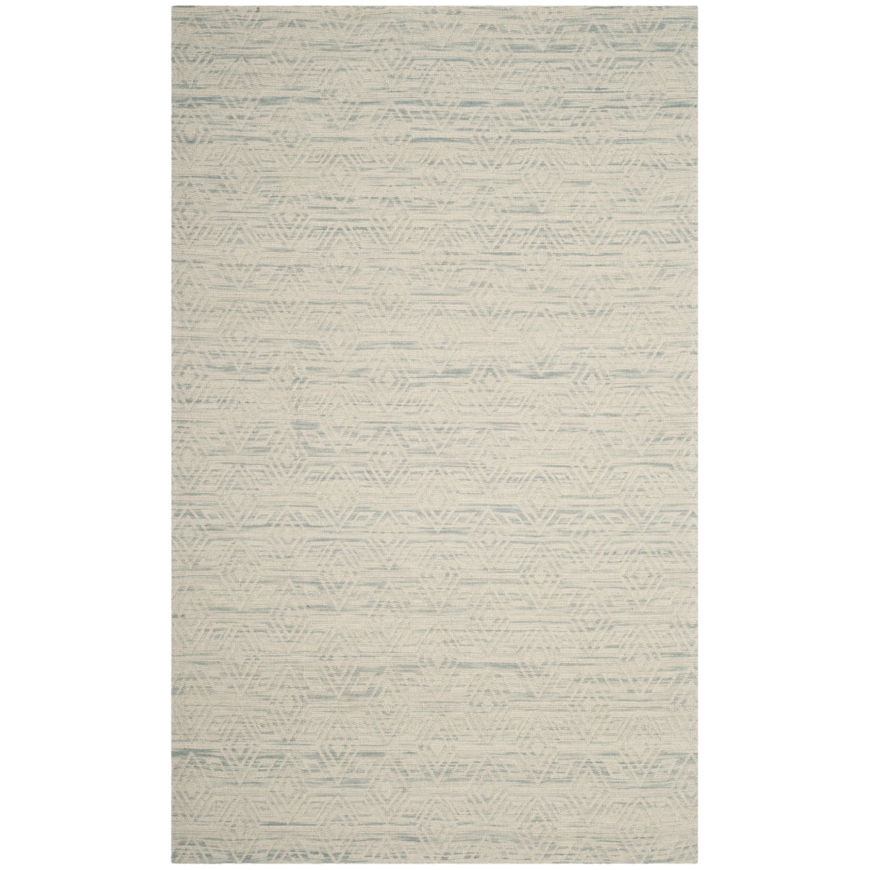 Ivory and Light Blue Hand-Tufted Wool Area Rug, 5' x 8'