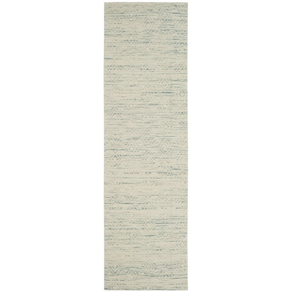SAFAVIEH Marbella Kaelee Geometric Wool Runner Rug, Light Blue/Ivory, 2'3" x 8'