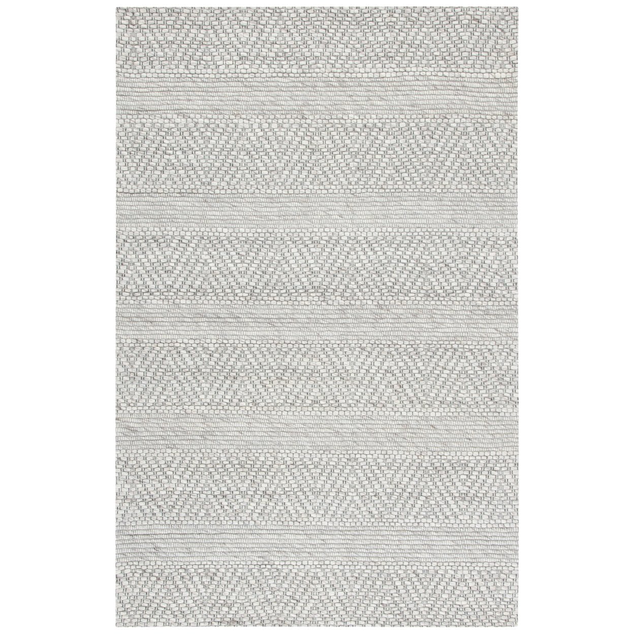 Elegant Gray Geometric Flat Woven 5'x8' Wool Blend Rug