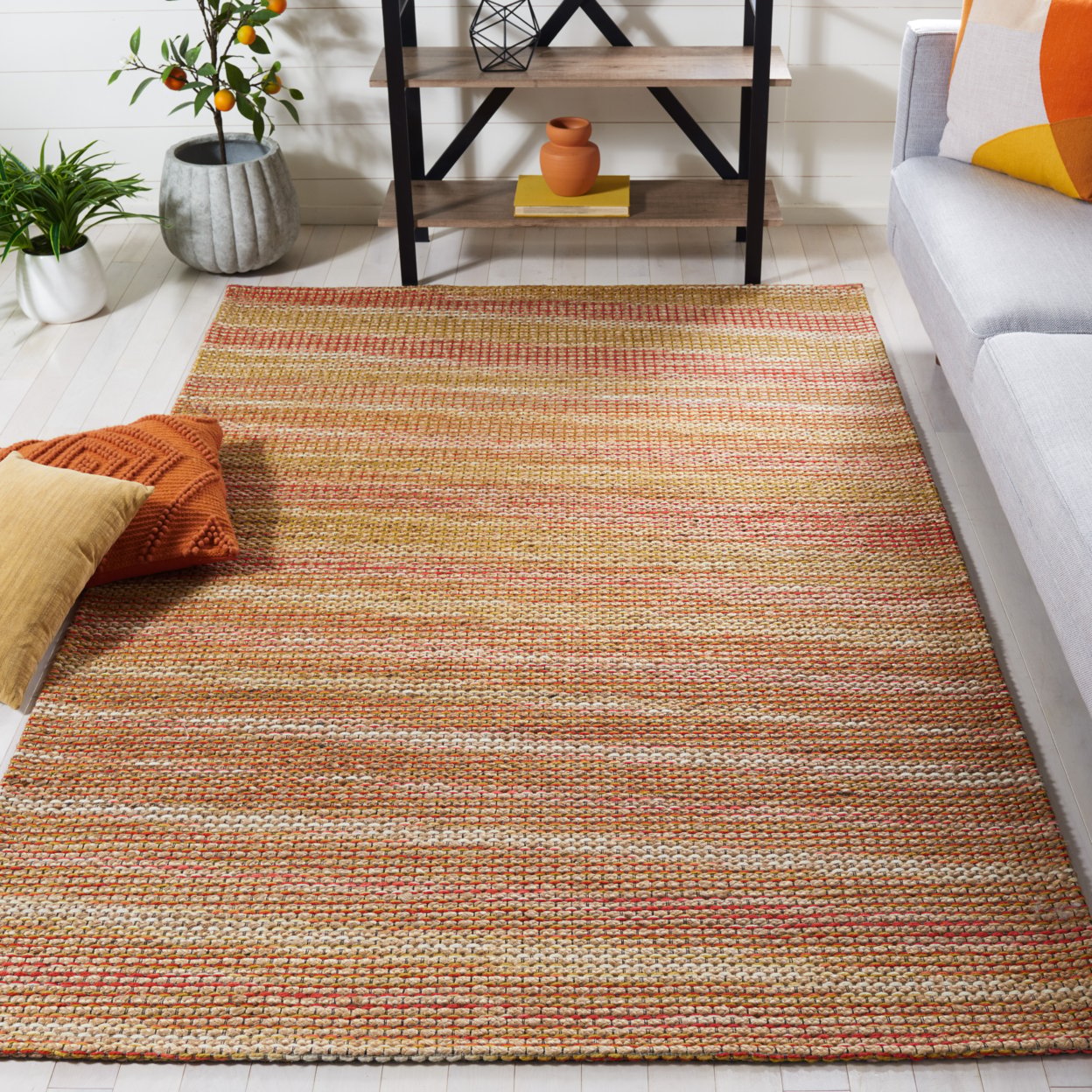 SAFAVIEH Marbella Kennard Striped Area Rug, Natural/Red, 8' x 10'