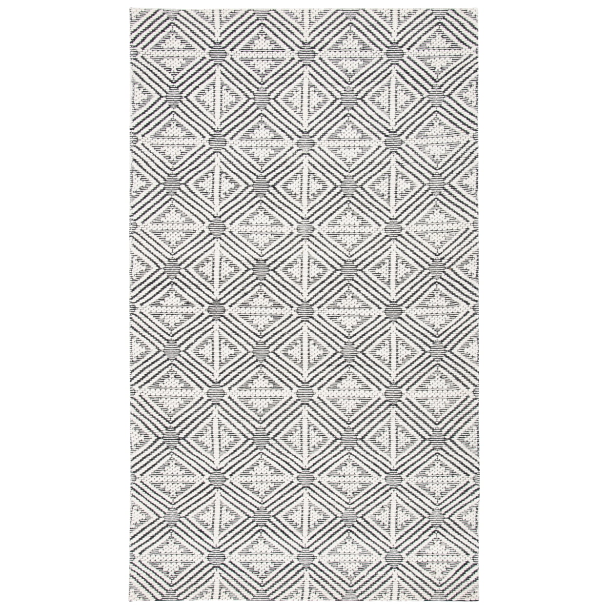 Ivory and Black Flat Woven Wool Rectangular Rug, 5' x 8'