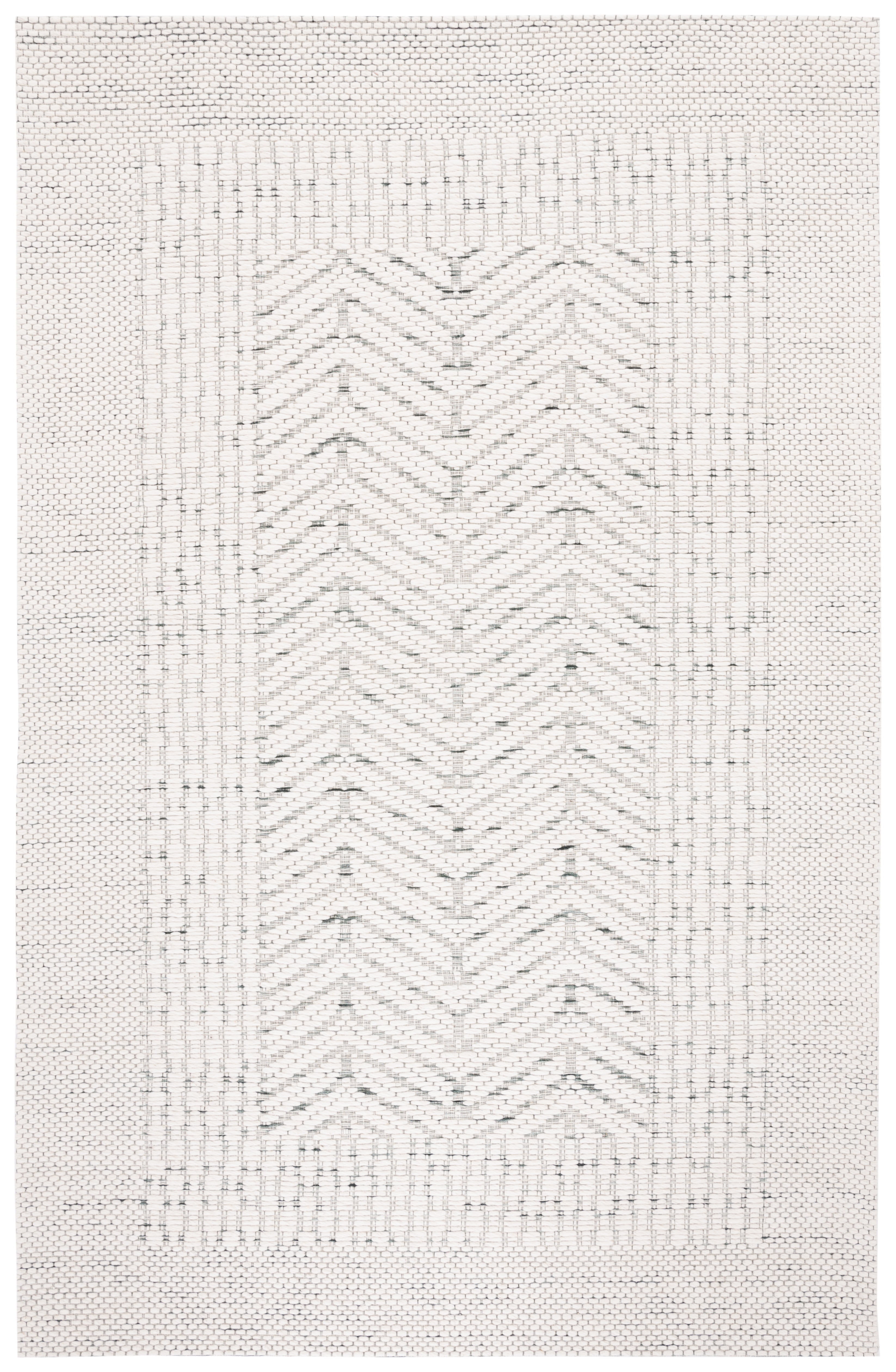Ivory and Green Handmade Wool Flat Woven Area Rug 3' x 5'