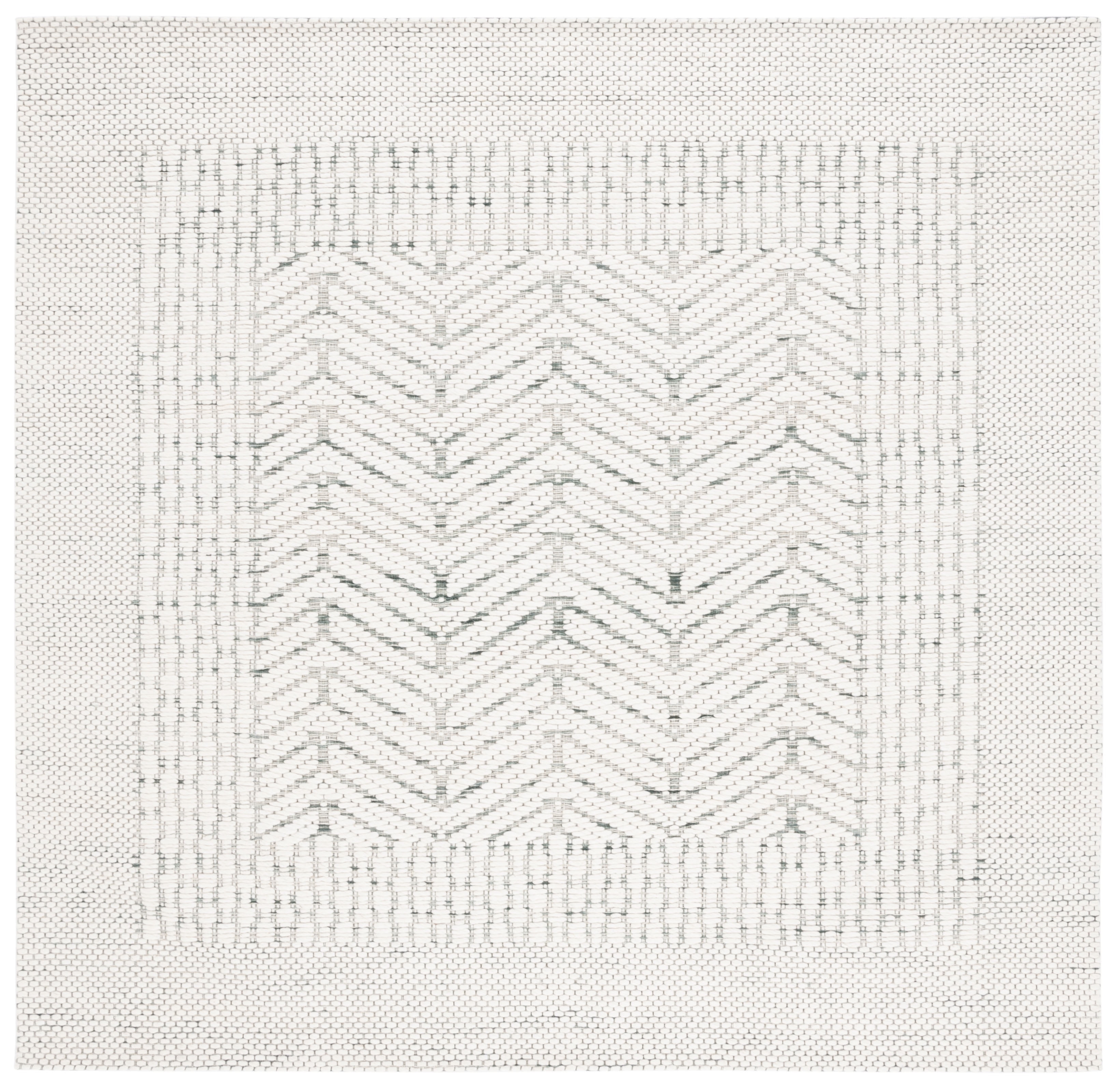 Ivory and Green Handwoven Flat Weave Square Area Rug
