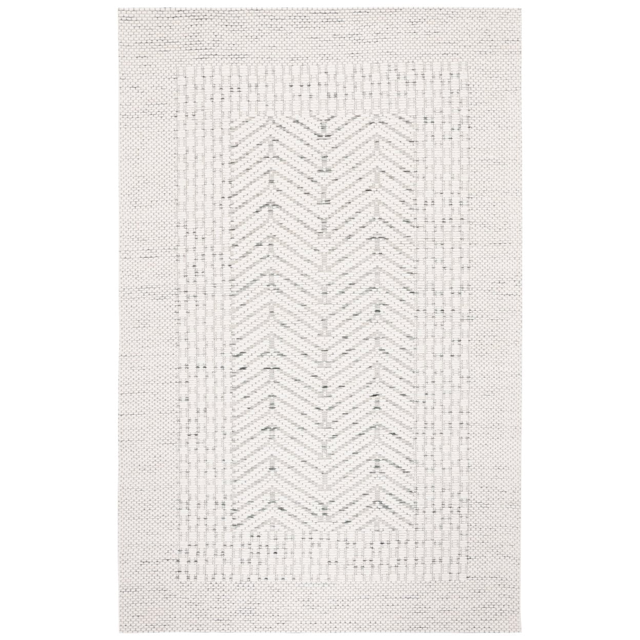 Ivory and Green Handwoven Wool 6' x 9' Area Rug