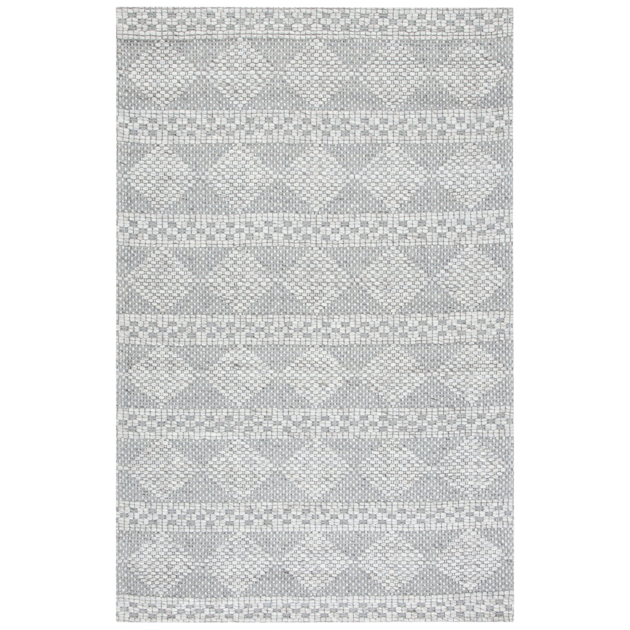 Marbella Gray Geometric Flat Woven Wool Rug, 5' x 8'
