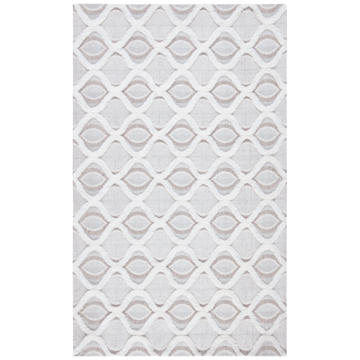 Handmade Beige and Ivory Geometric Wool Area Rug 3' x 5'