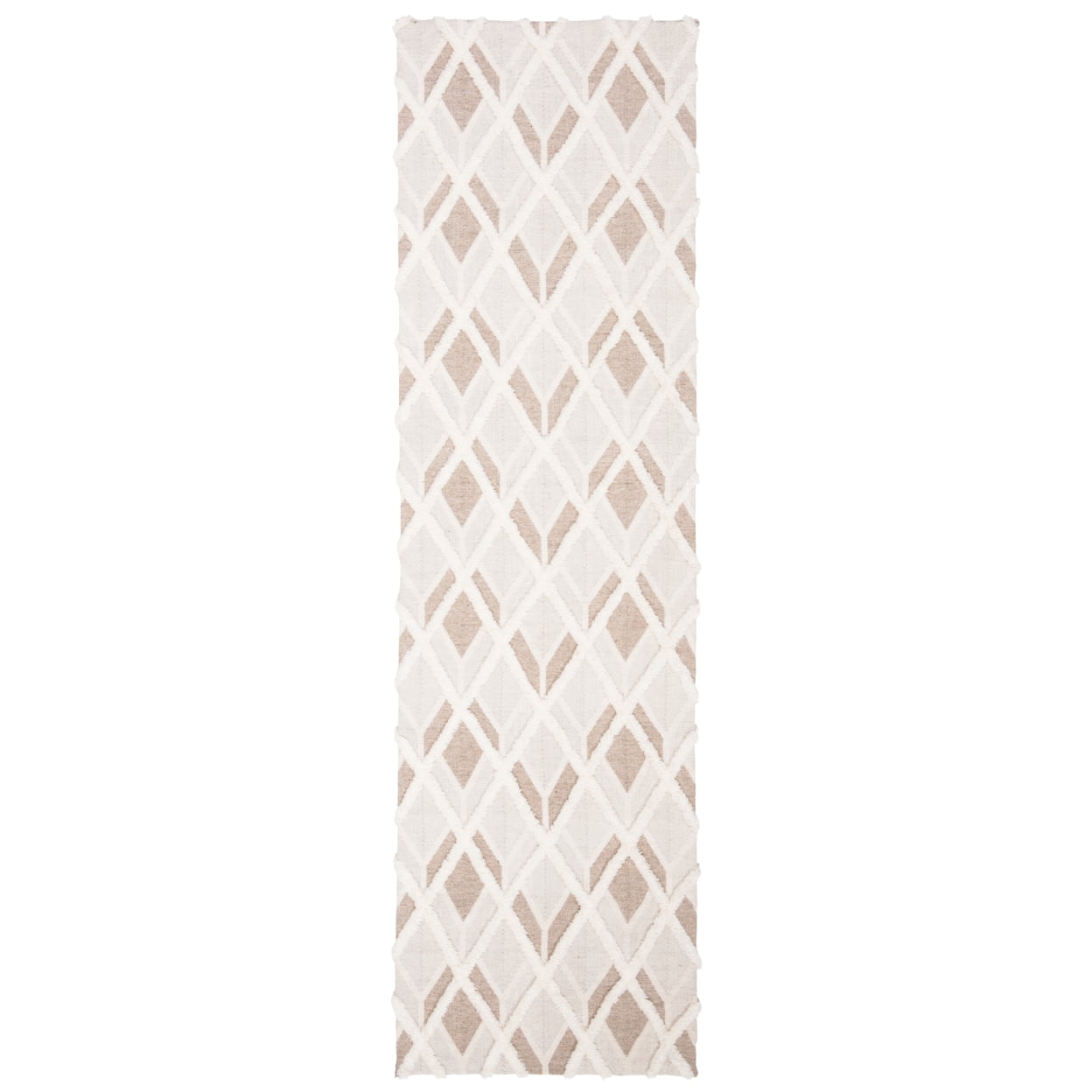 Handmade Beige and Ivory Geometric Wool Runner Rug
