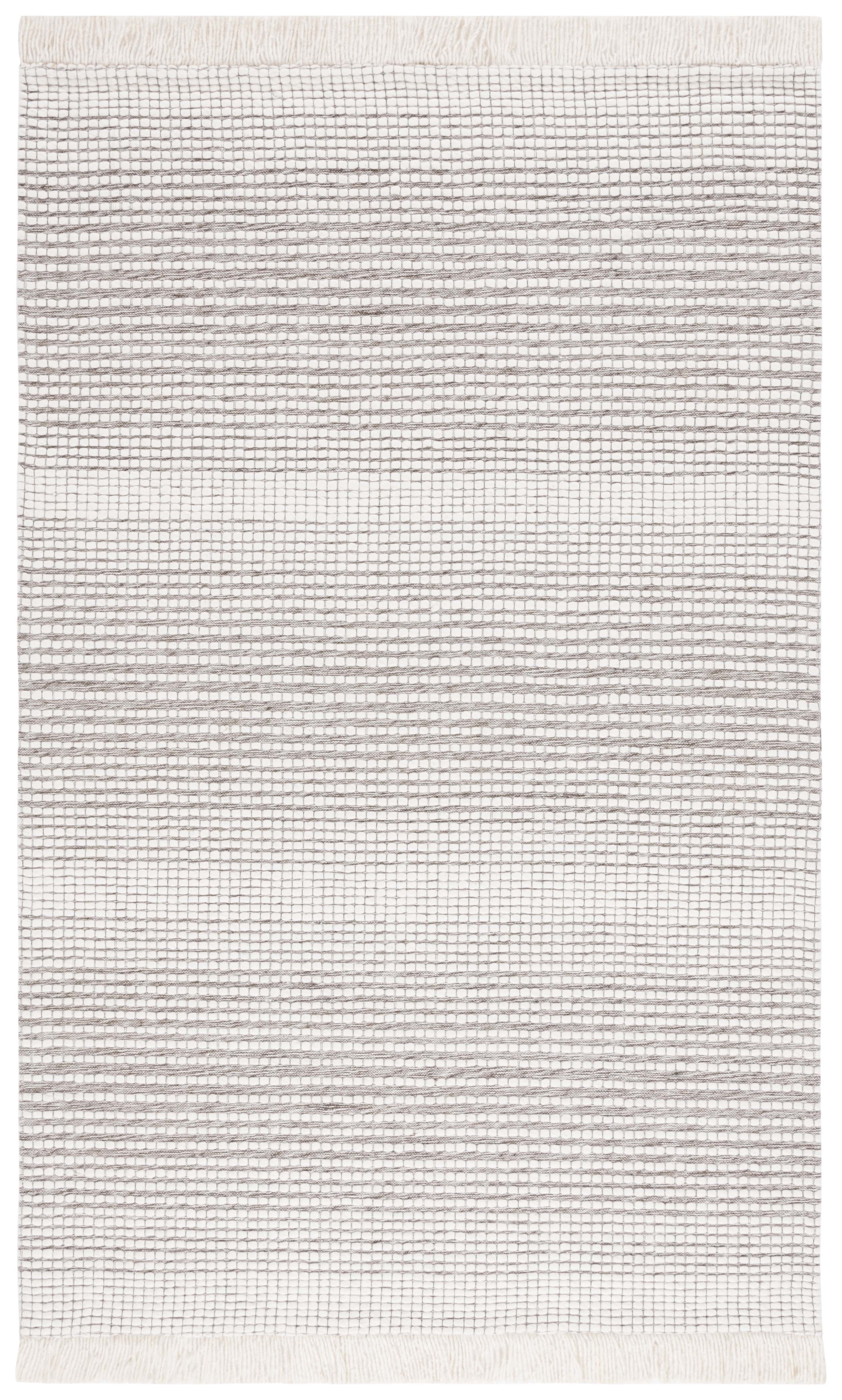 Ivory and Dark Brown Wool Flat Woven Rug