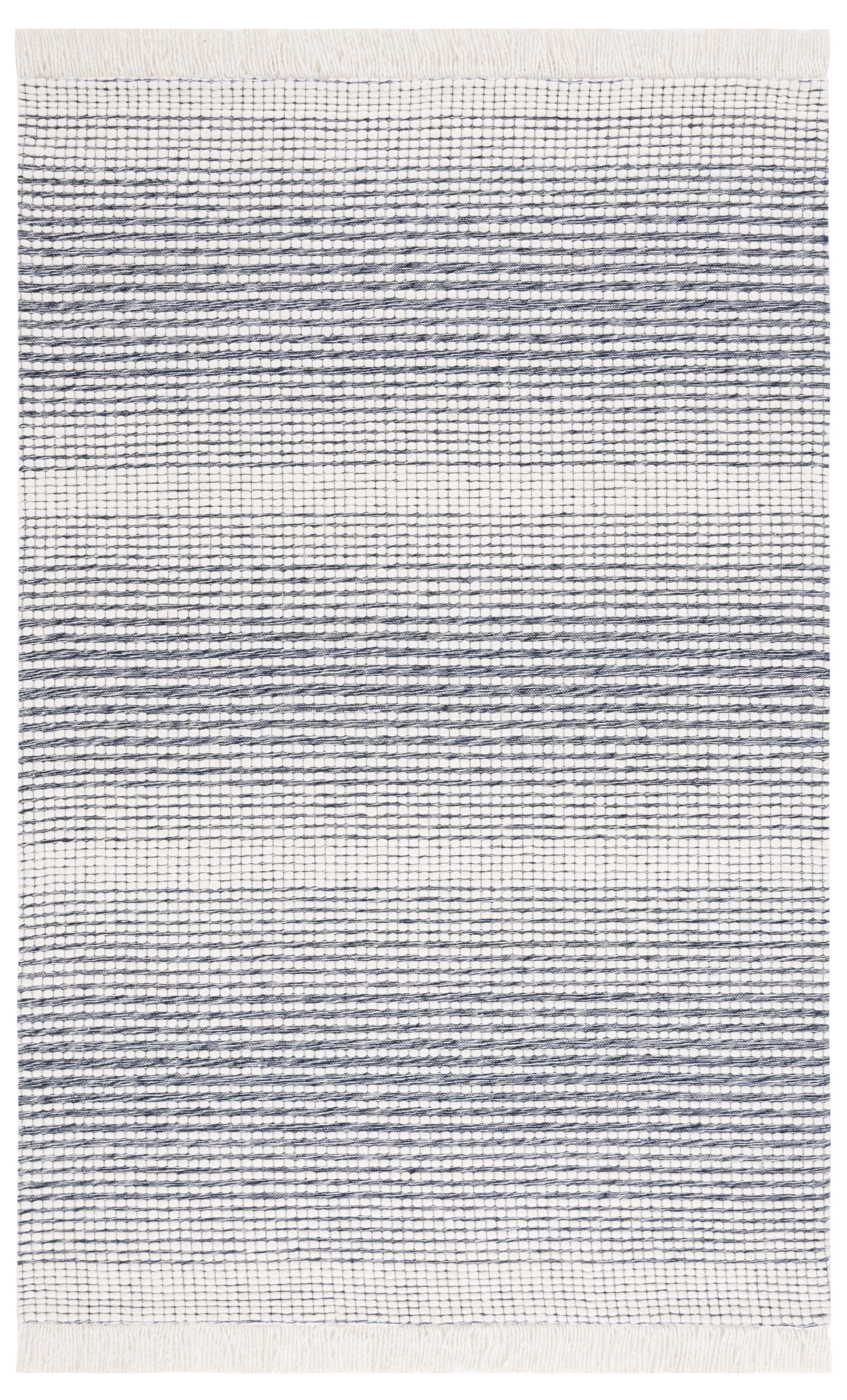 Ivory and Navy Hand Woven Wool 5'x8' Area Rug