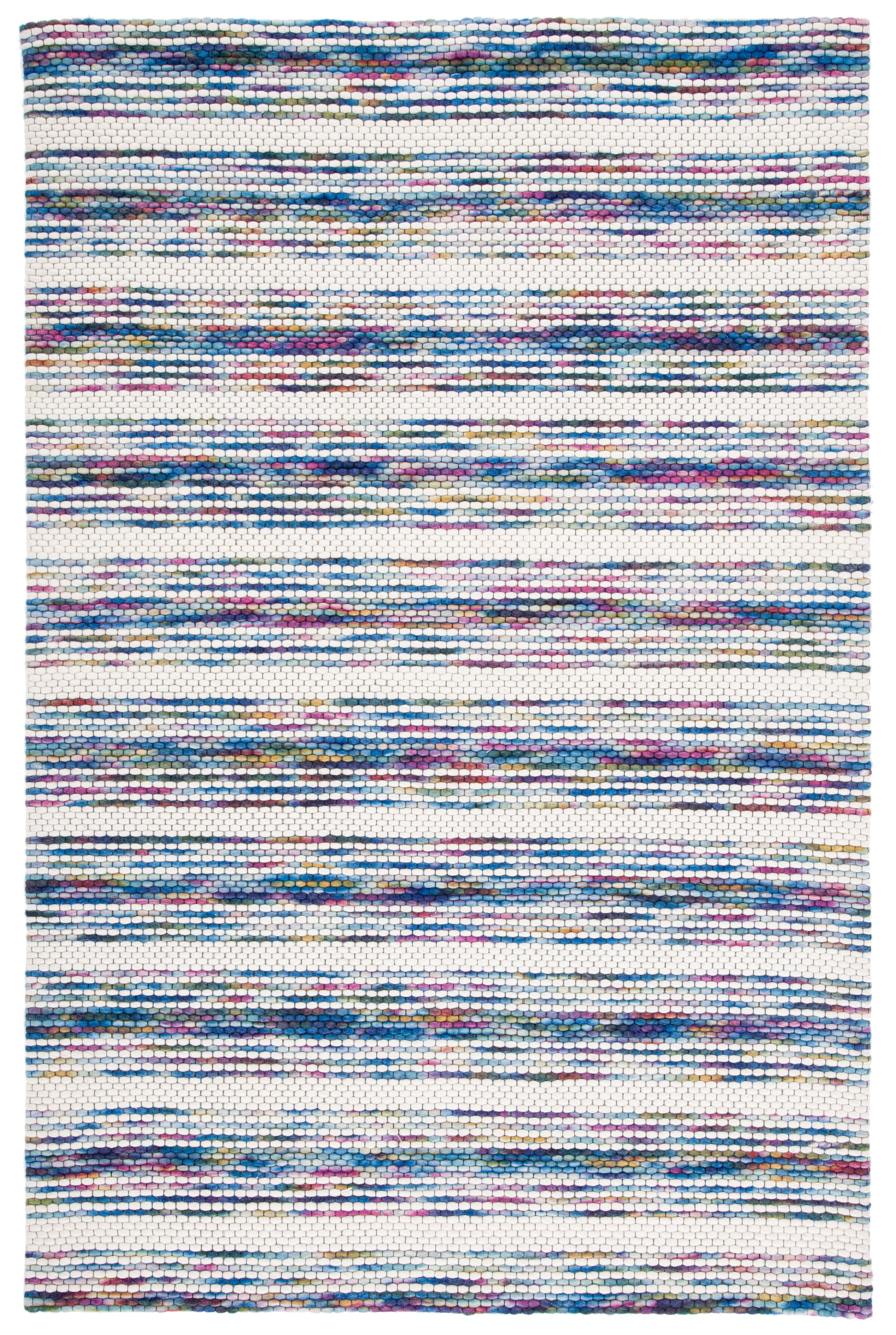 Elegant Ivory & Blue Handwoven 5' x 8' Flat Weave Wool Rug
