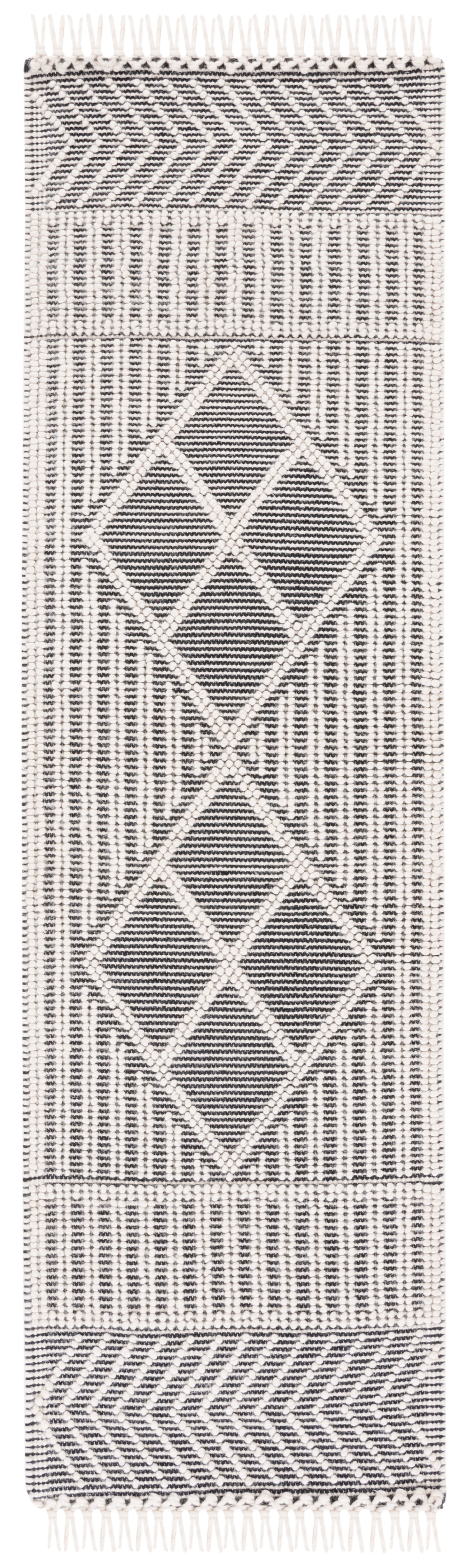 SAFAVIEH Marbella Scarlett Diamond Runner Rug, Ivory/Black, 2'3" x 8'
