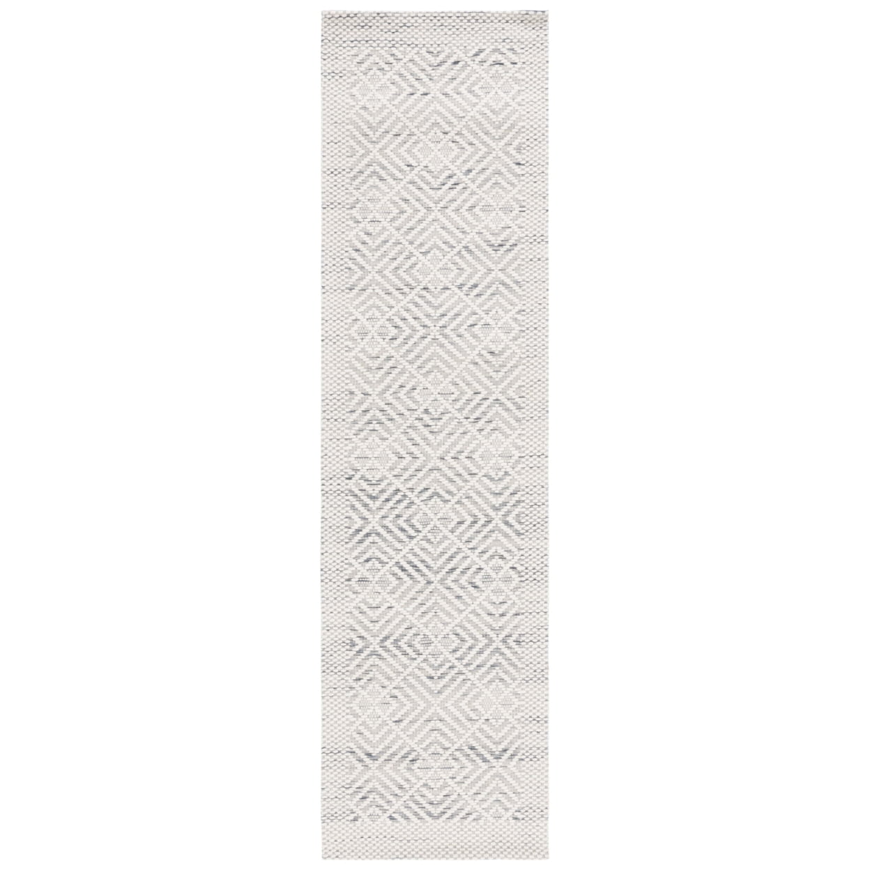 Ivory and Black Geometric Wool Runner Rug, 2'3" x 9'