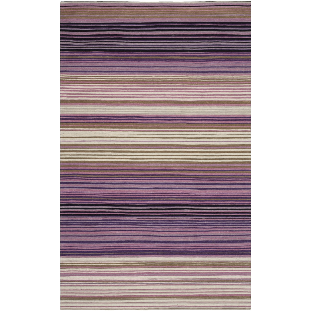 Handmade White and Lilac Wool Flat Woven Rug, 5' x 8'