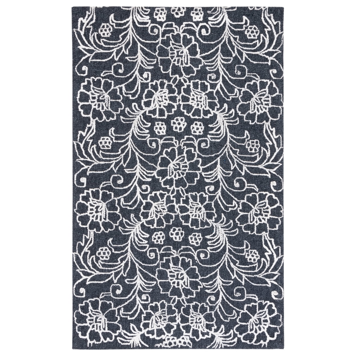 Marbella Black and Ivory Floral Hand Tufted Area Rug, 3' x 5'