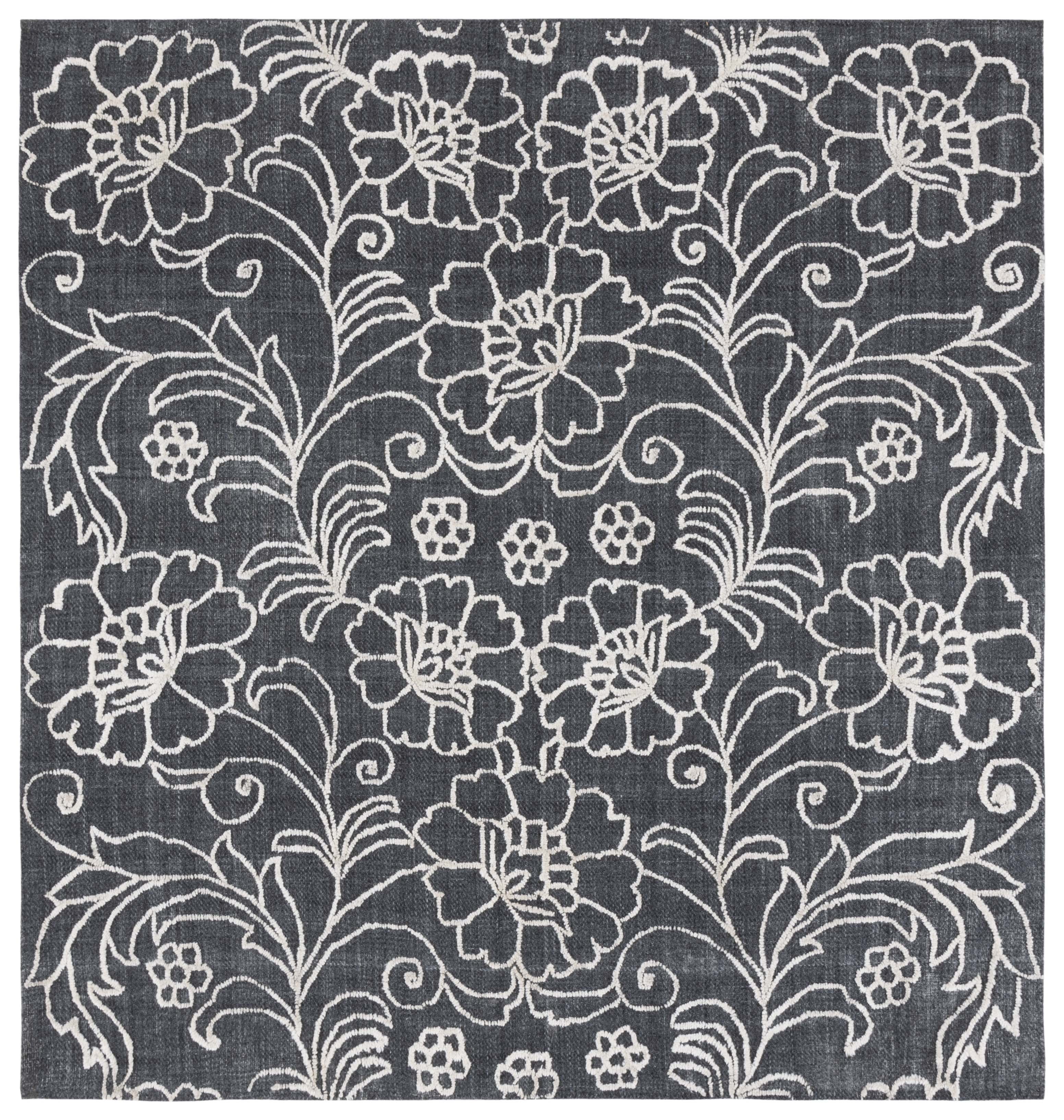 SAFAVIEH Marbella Zarif Floral Area Rug, Black/Ivory, 6' x 6' Square
