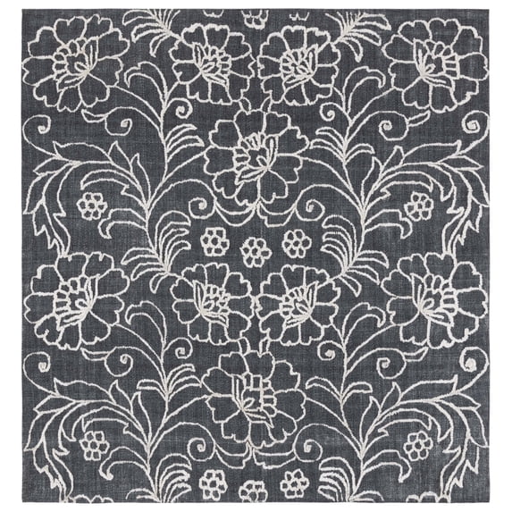 SAFAVIEH Marbella Zarif Floral Area Rug, Black/Ivory, 6' x 6' Square