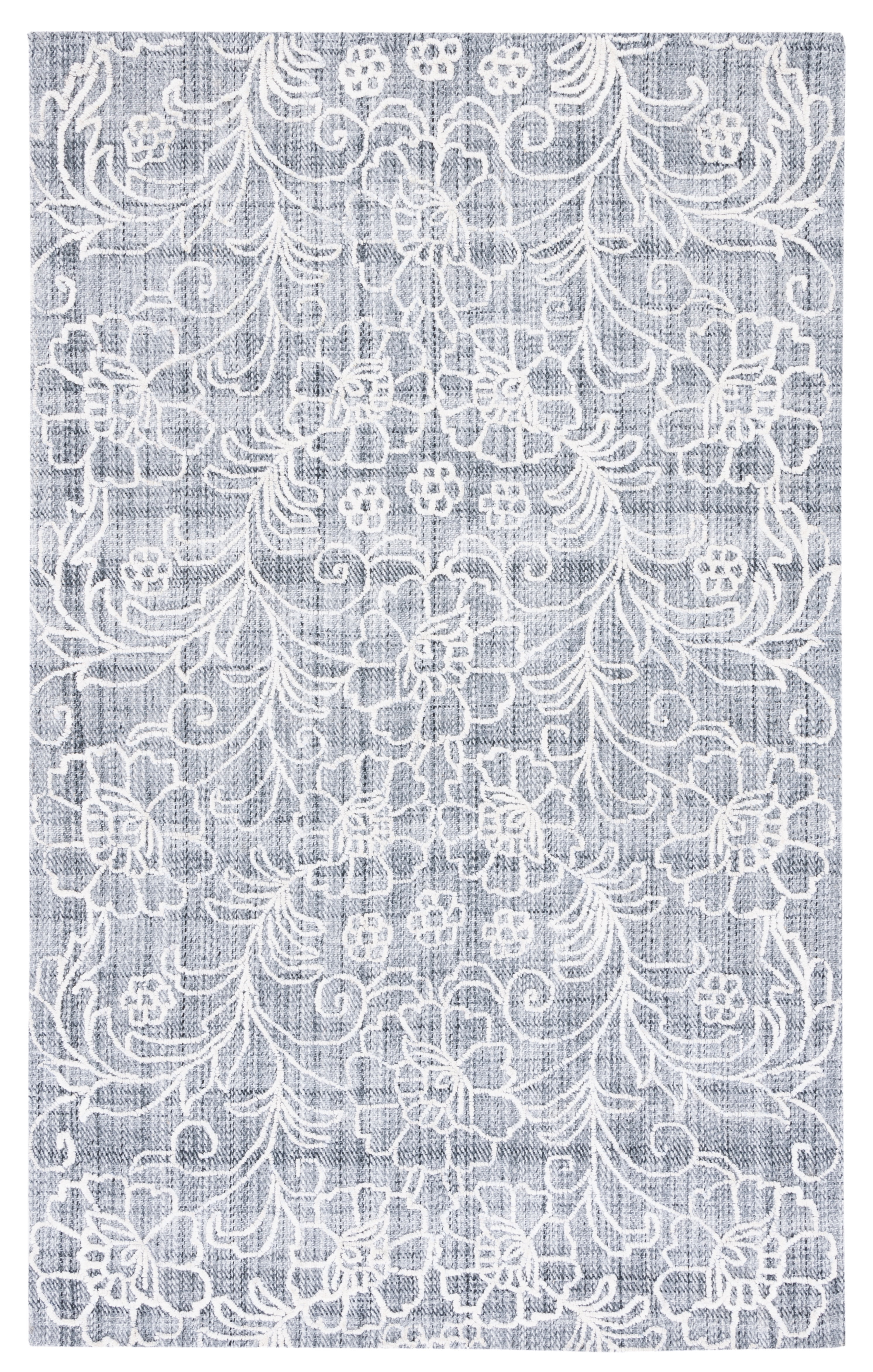 Handmade Dark Grey/Ivory Tufted Rectangular 4' x 6' Viscose Rug