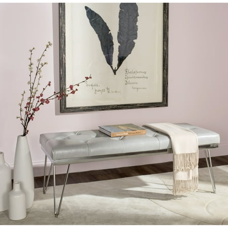 SAFAVIEH Marcella Contemporary Mid-Century Tufted Bench, Grey/Chrome